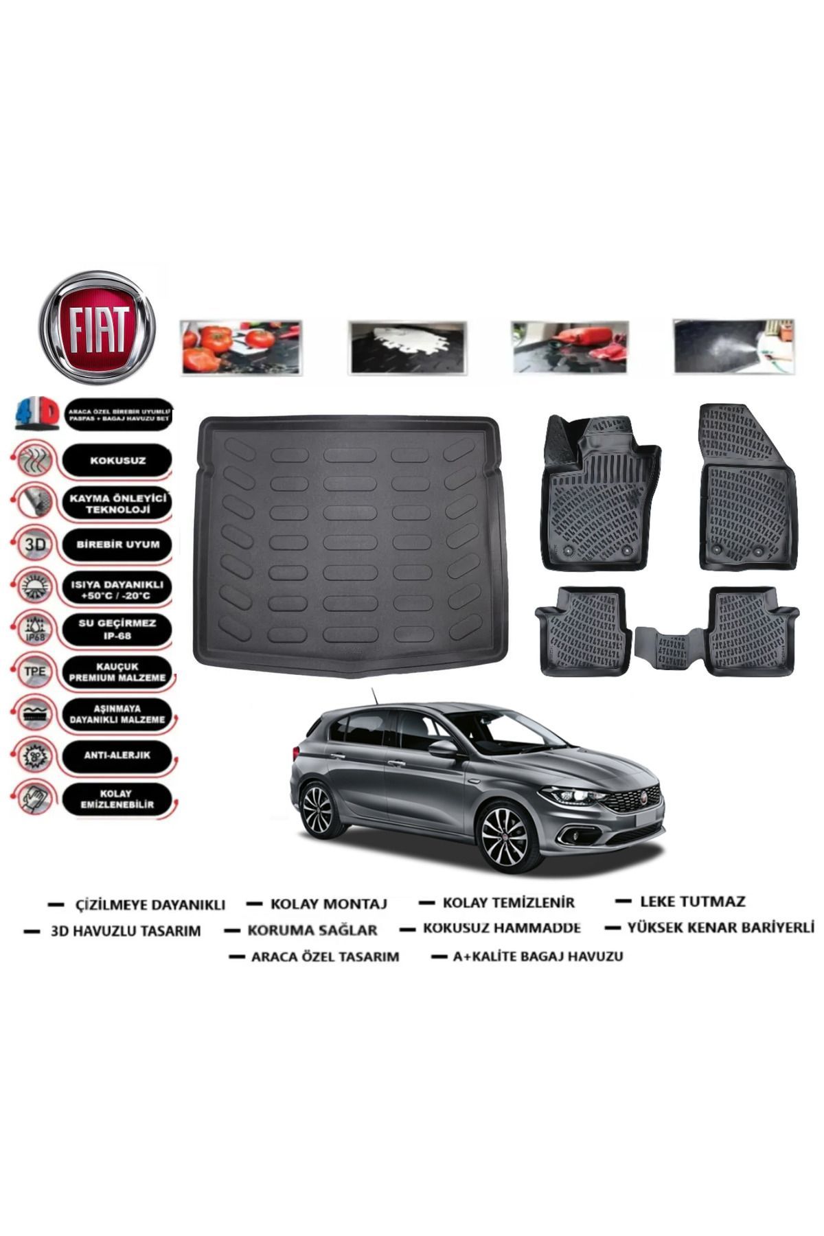 Fiat Egea HB 2020 Model Stepneli Bagaj Havuzu Araca Özel Paspas Takımı Prrox