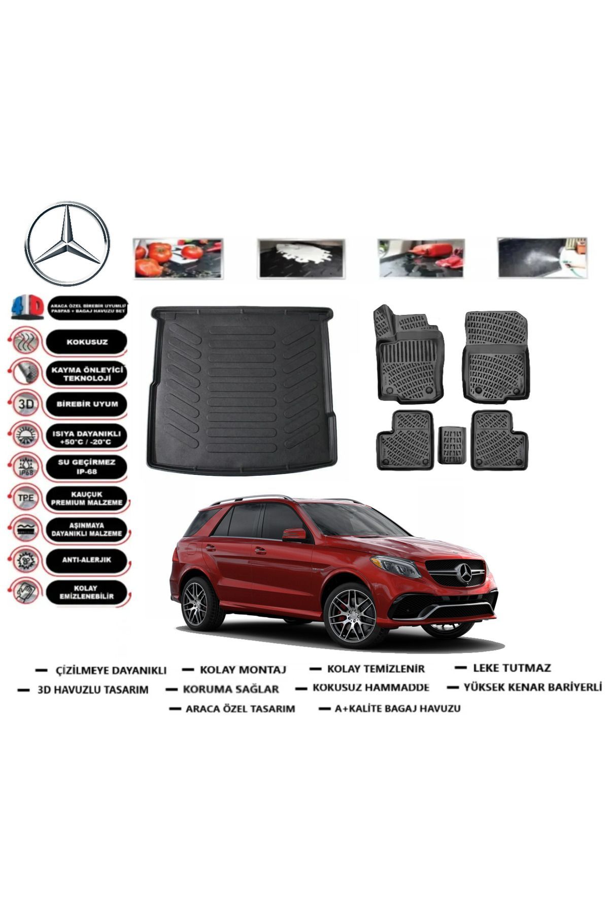 Mercedes GLE Class SUV W166 2018 Model Bagaj Havuzu Araca Özel Paspas Takımı Prrox