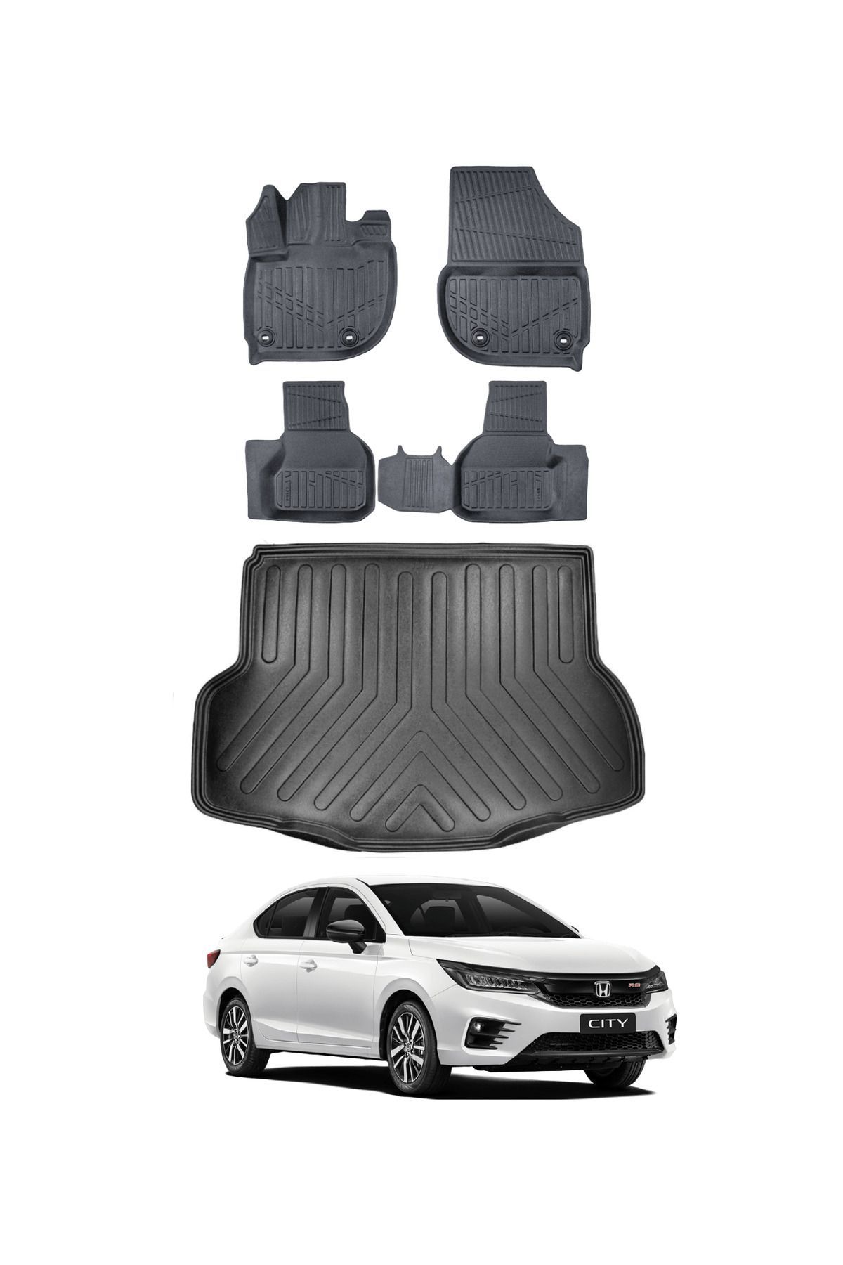 Honda City 2022 Model Bagaj Havuzu Araca Özel Siyah Paspas Takımı
