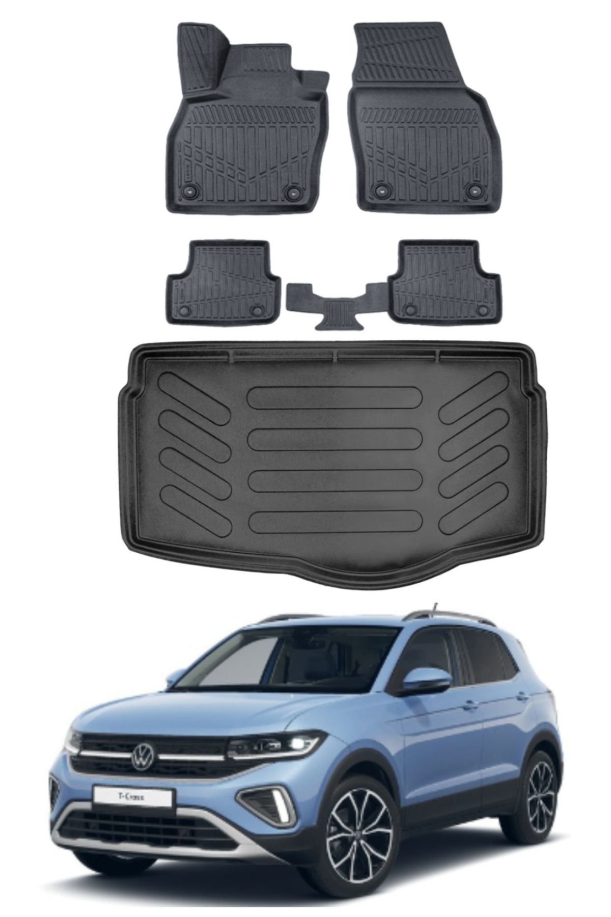 Volkswagen T-Cross 2023 Model Alt Bagaj Havuzu Araca Özel Siyah Paspas Takımı