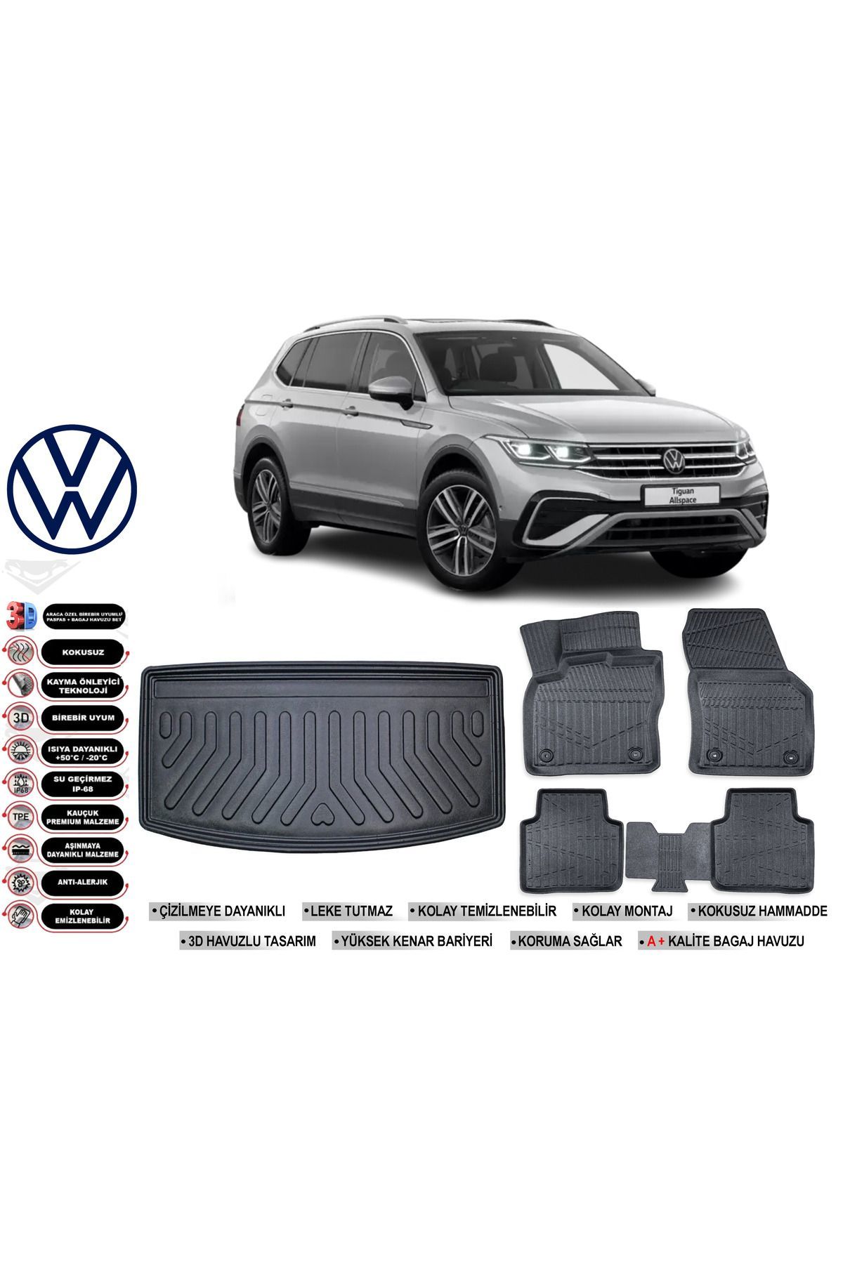 Volkswagen Allspace 2019 Model 7 Koltuk Bagaj Havuzu Araca Özel Siyah Havuzlu Paspas Takımı Sett