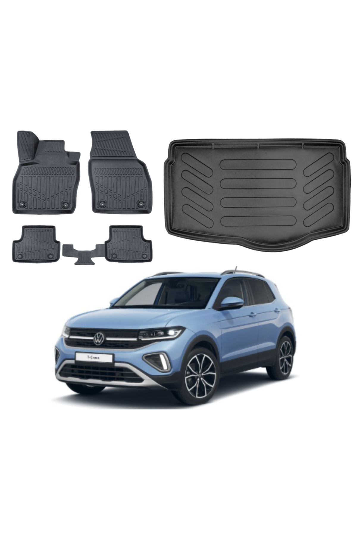 Volkswagen T-Cross 2019 Sonrası 3D Alt Bagaj Havuzu+3D Araca Özel Paspas Takımı Luxury Serisi