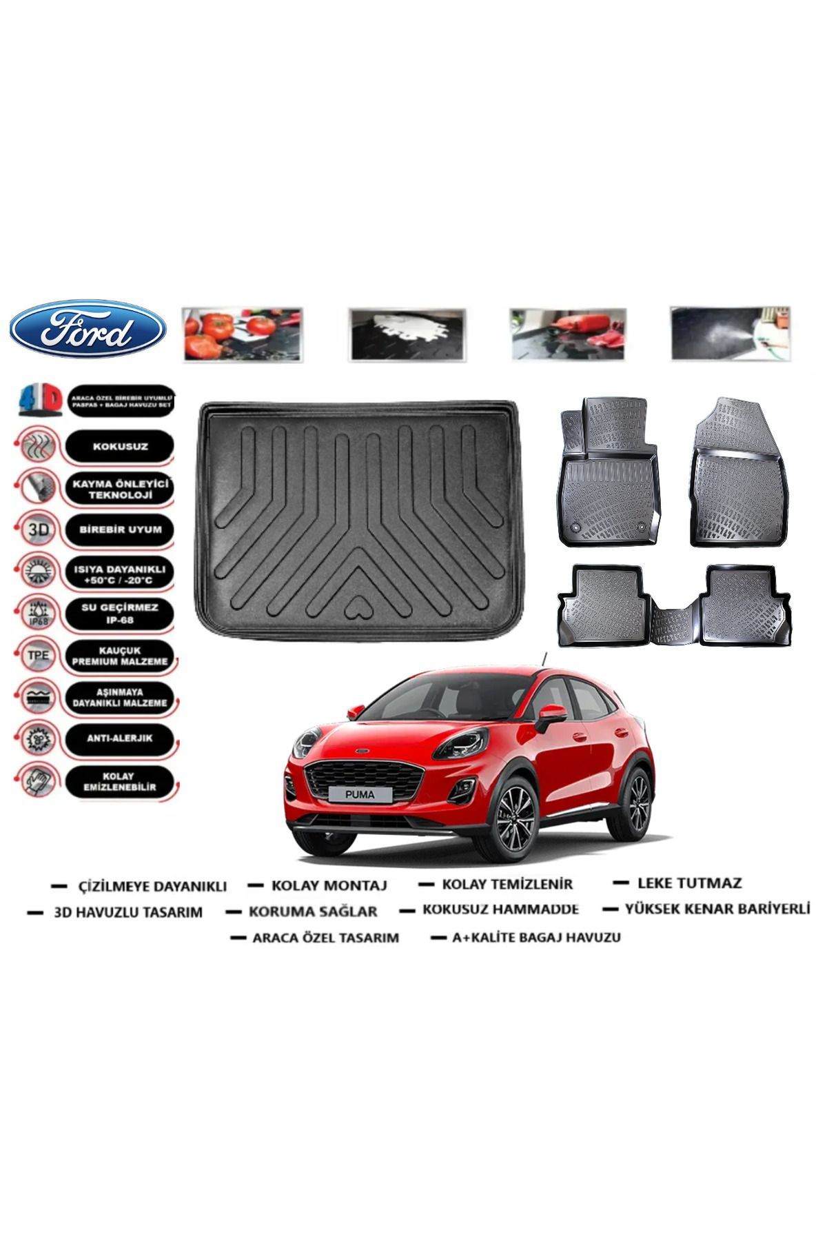 Ford Puma 2021 Model Üst Bagaj Havuzu Araca Özel Paspas Takımı Prrox