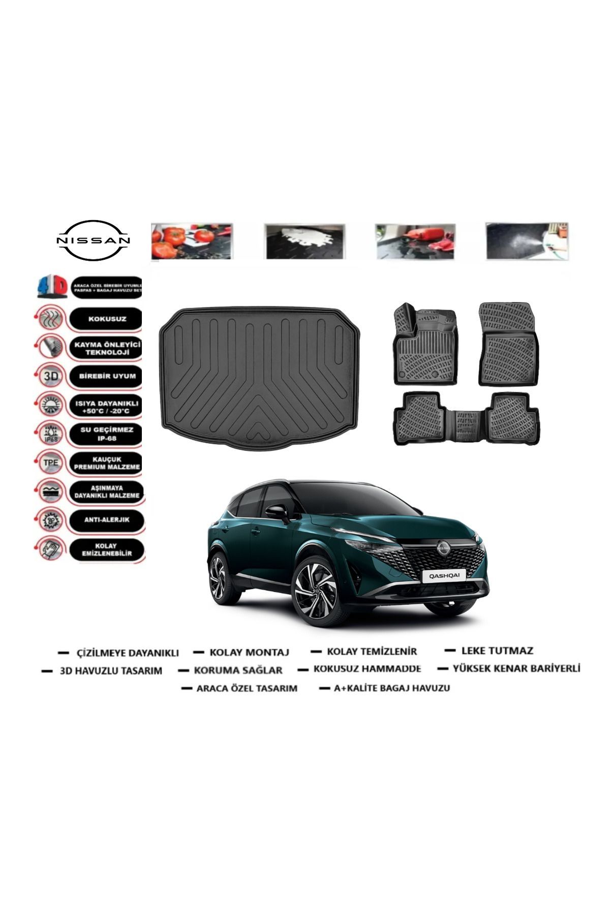 Nissan Qashqai 2023 Model Alt Bagaj Havuzu Araca Özel Paspas Takımı Prrox