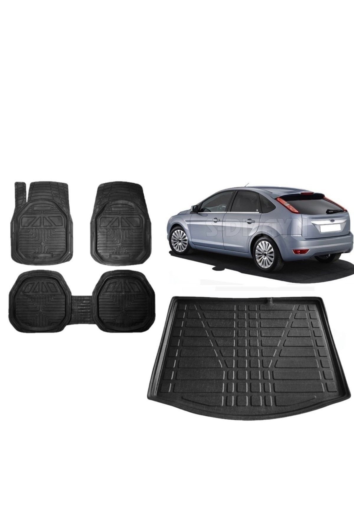 Focus 2 Hatchback 2007 Kalın Stepneli Model 3d Bagaj Havuzu+3d Havuzlu Paspas Takımı