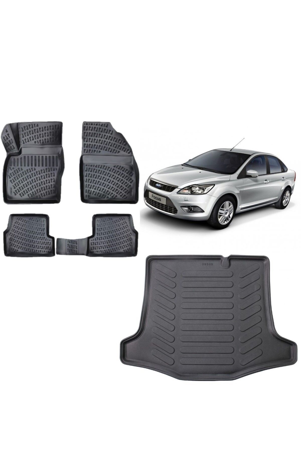 Focus 2 Sedan 2008 Model 3D Bagaj Havuzu+3D Havuzlu Araca Özel Paspas Takımı
