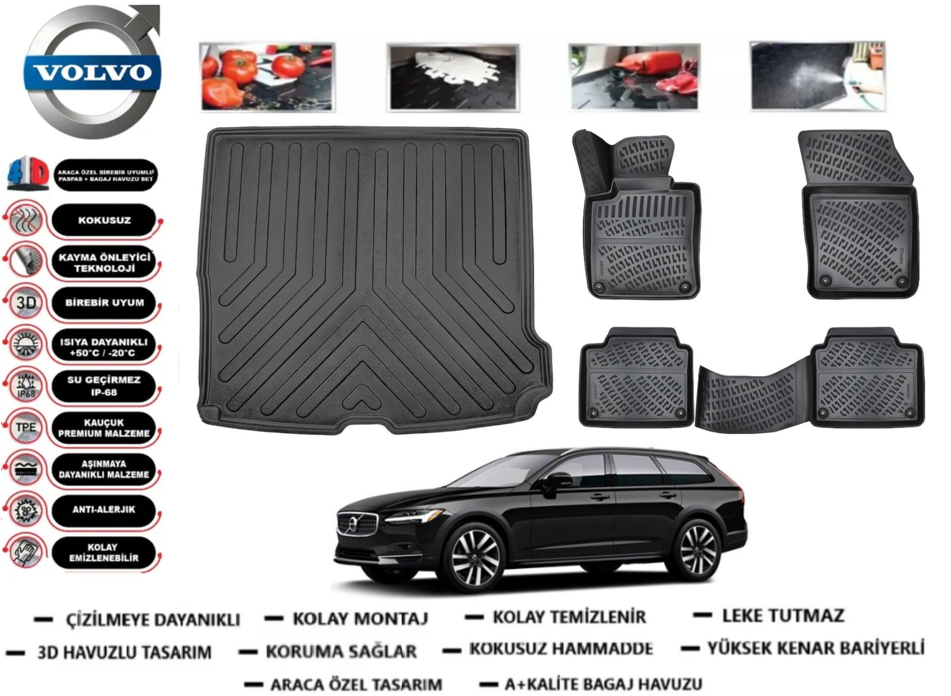 Volvo V90 2016 Sonrası 3D Bagaj Havuzu+3D Havuzlu Paspas