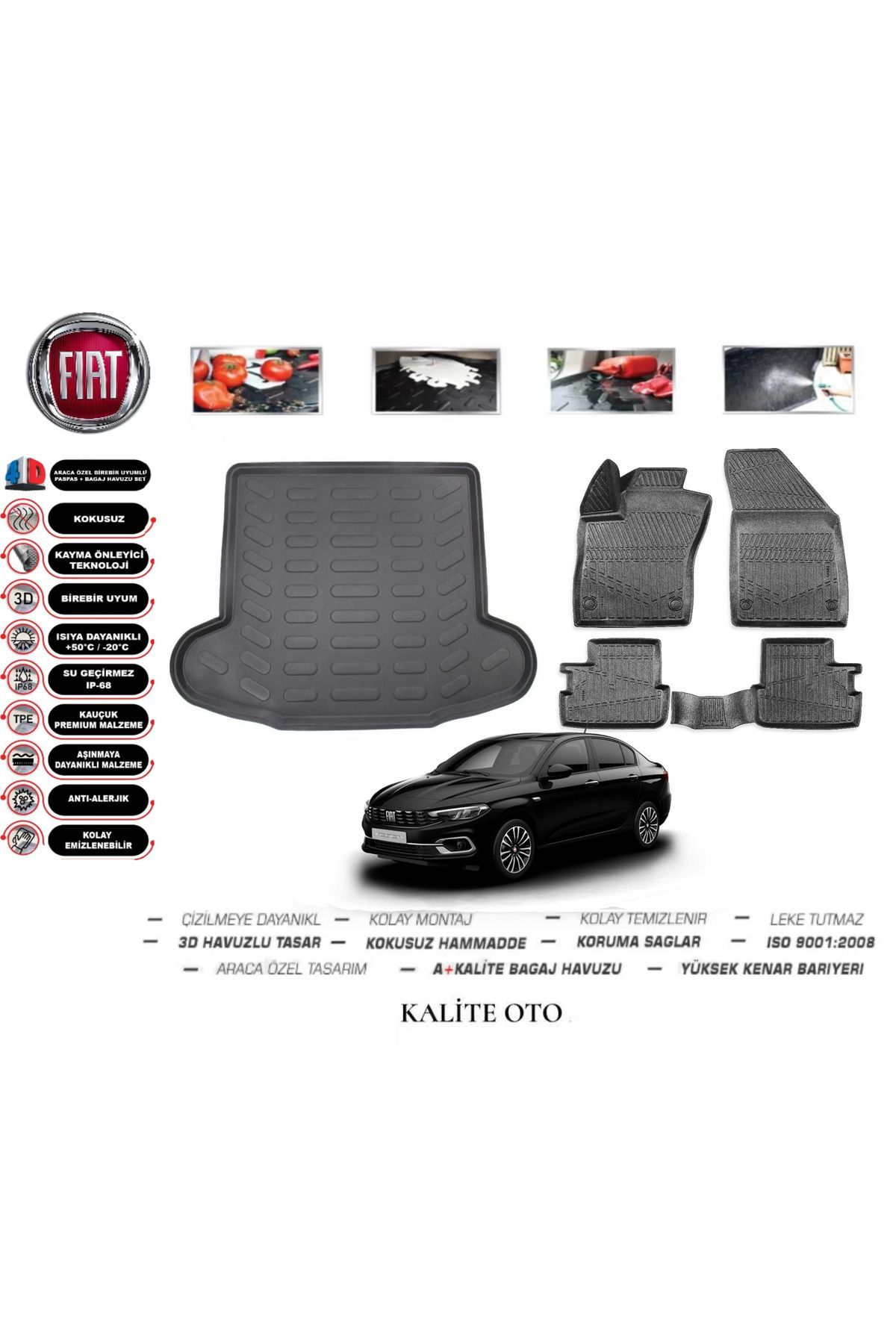 Fiat Egea Sedan 2015 Model 3D Bagaj Havuzu+4D Havuzlu Paspas Seti