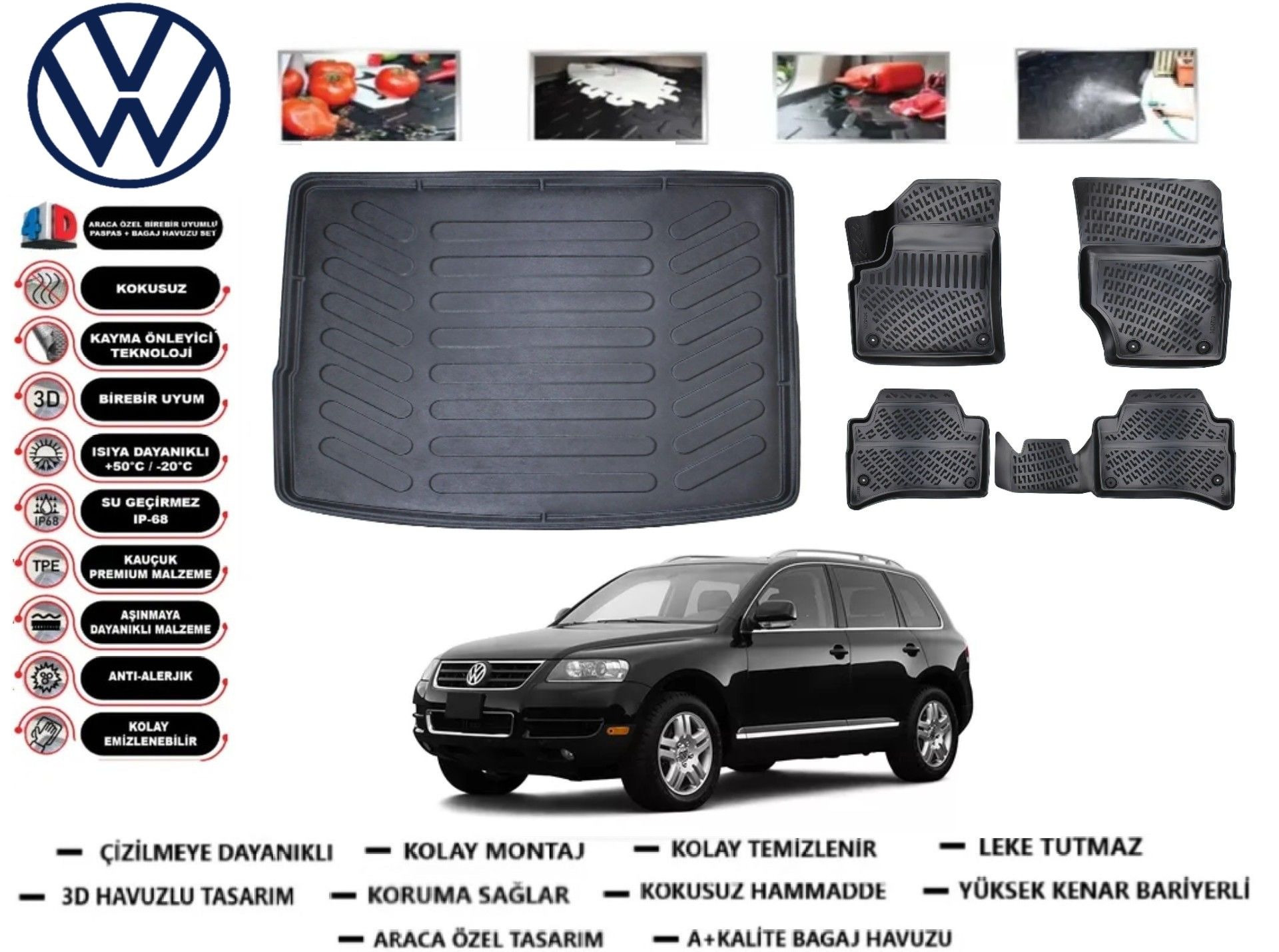 Volkswagen Touareg 2002-2010 3D Bagaj Havuzu+3D Araca Özel Paspas Takımı