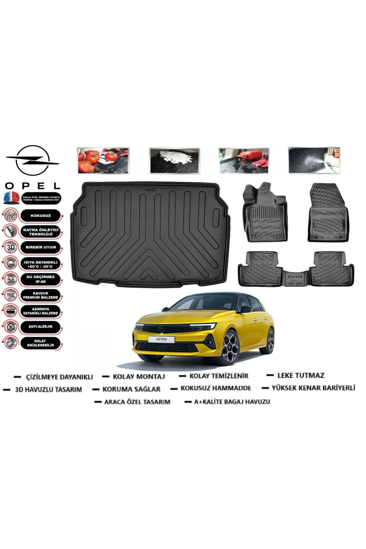 Opel Astra L 2023 Model Alt Bagaj Havuzu Araca Özel Paspas Takımı Prrox