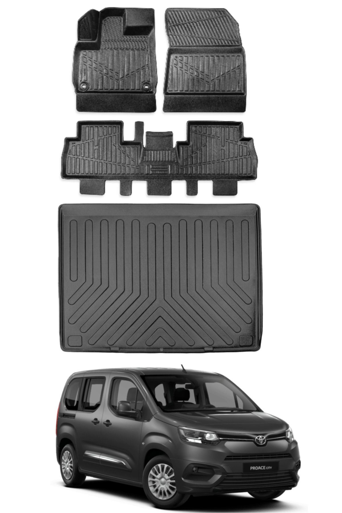 Toyota Proace Cıty 2021 Model Seperatörlü Bagaj Havuzu Araca Özel Siyah Paspas Takımı
