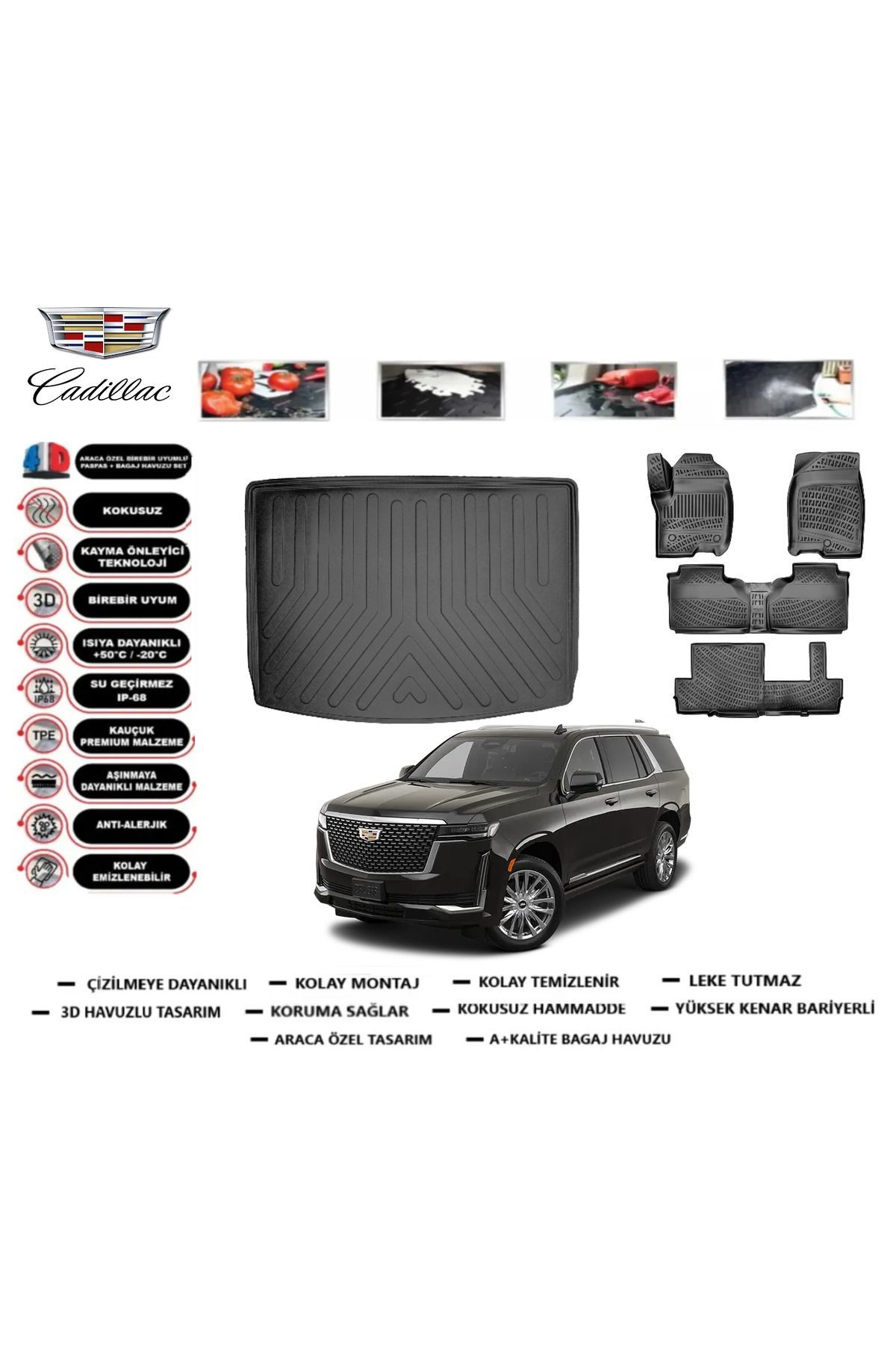 Cadillac Escalade 7-8 Koltuklu 2022 Model Bagaj Havuzu Araca Özel Paspas Takımı Prrox