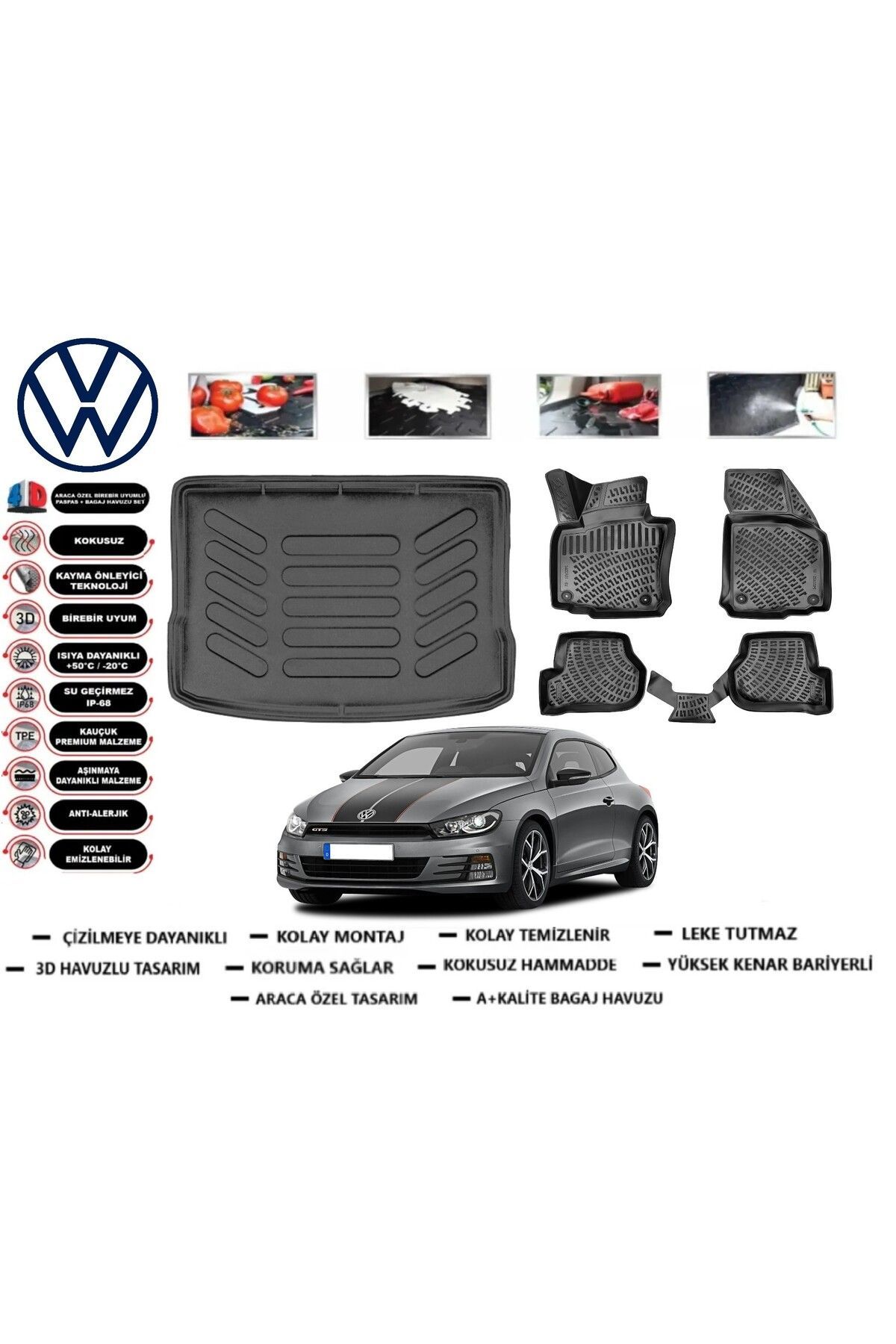 Volkswagen Scirocco 2014 Model Bagaj Havuzu Araca Özel Paspas Takımı Prrox