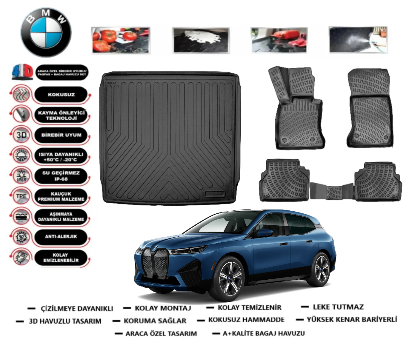 Bmw iX 2021 Sonrası Bagaj Havuzu+3D Araca Özel Paspas Takımı