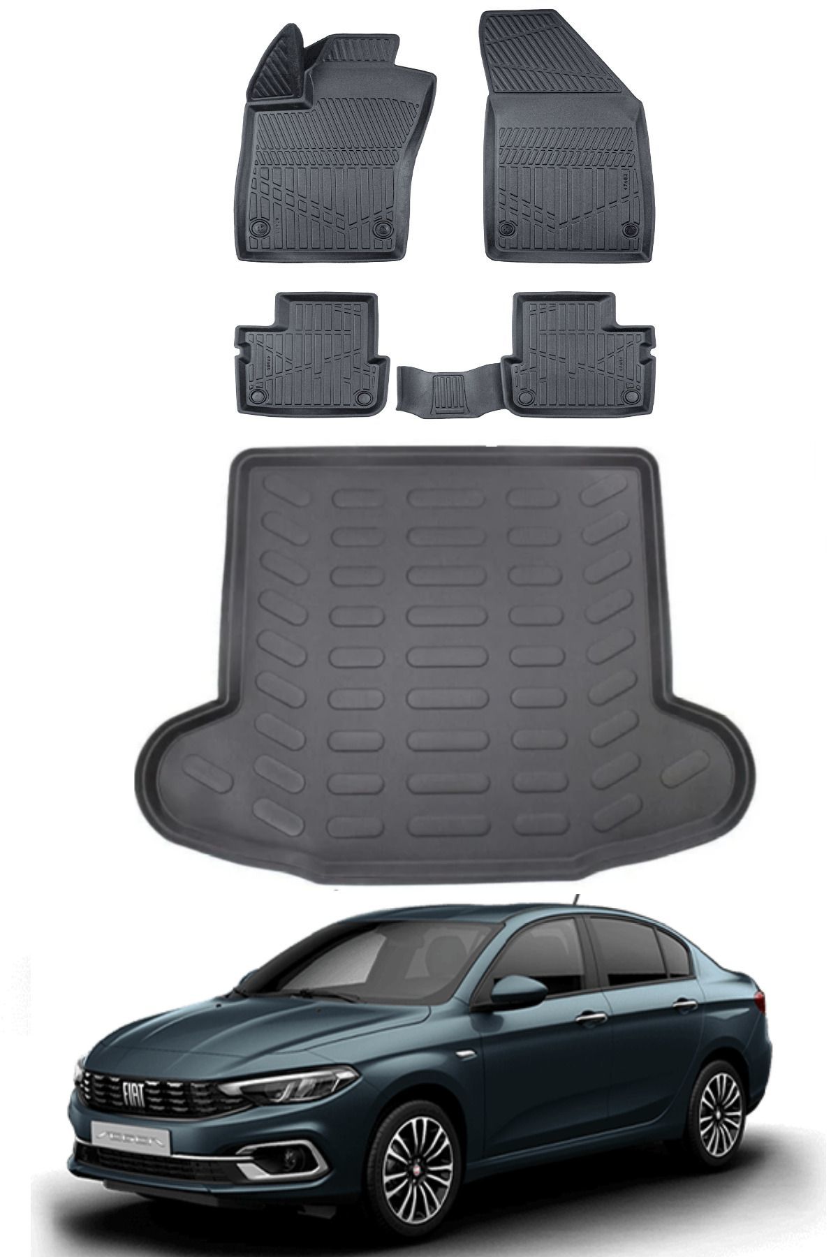 Fiat Egea Sedan 2019 Model Bagaj Havuzu Araca Özel Siyah Paspas Takımı