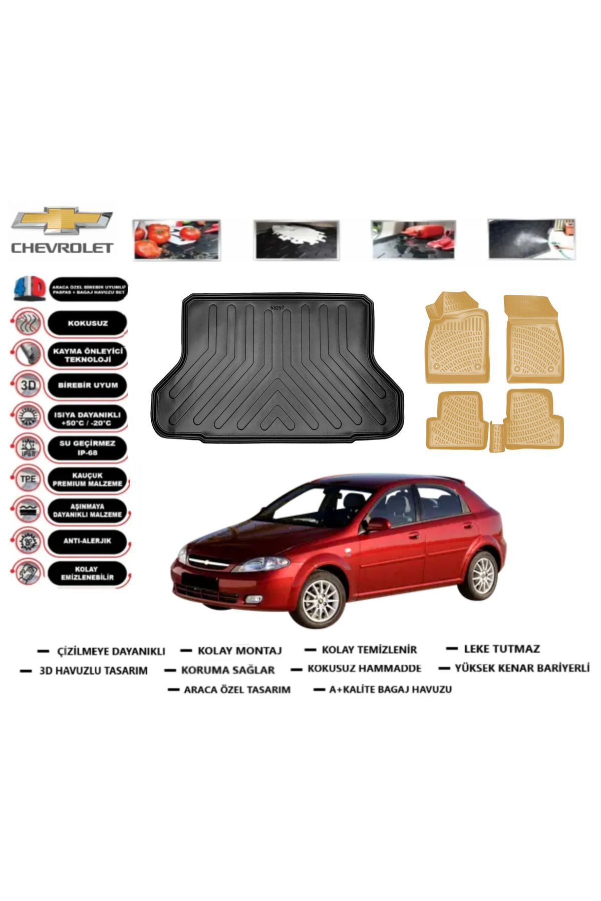 Chevrolet Lacetti HB 2011 Model Bagaj Havuzu(paspası)+Araca Özel Bej Paspas Takımı Flex