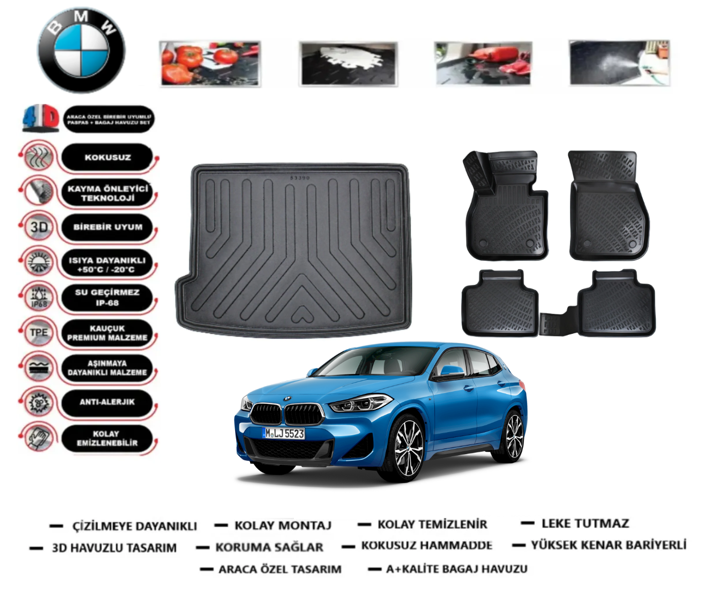 Bmw X2 F39 2017-2022 Bagaj Havuzu+3D Araca Özel Paspas Takımı