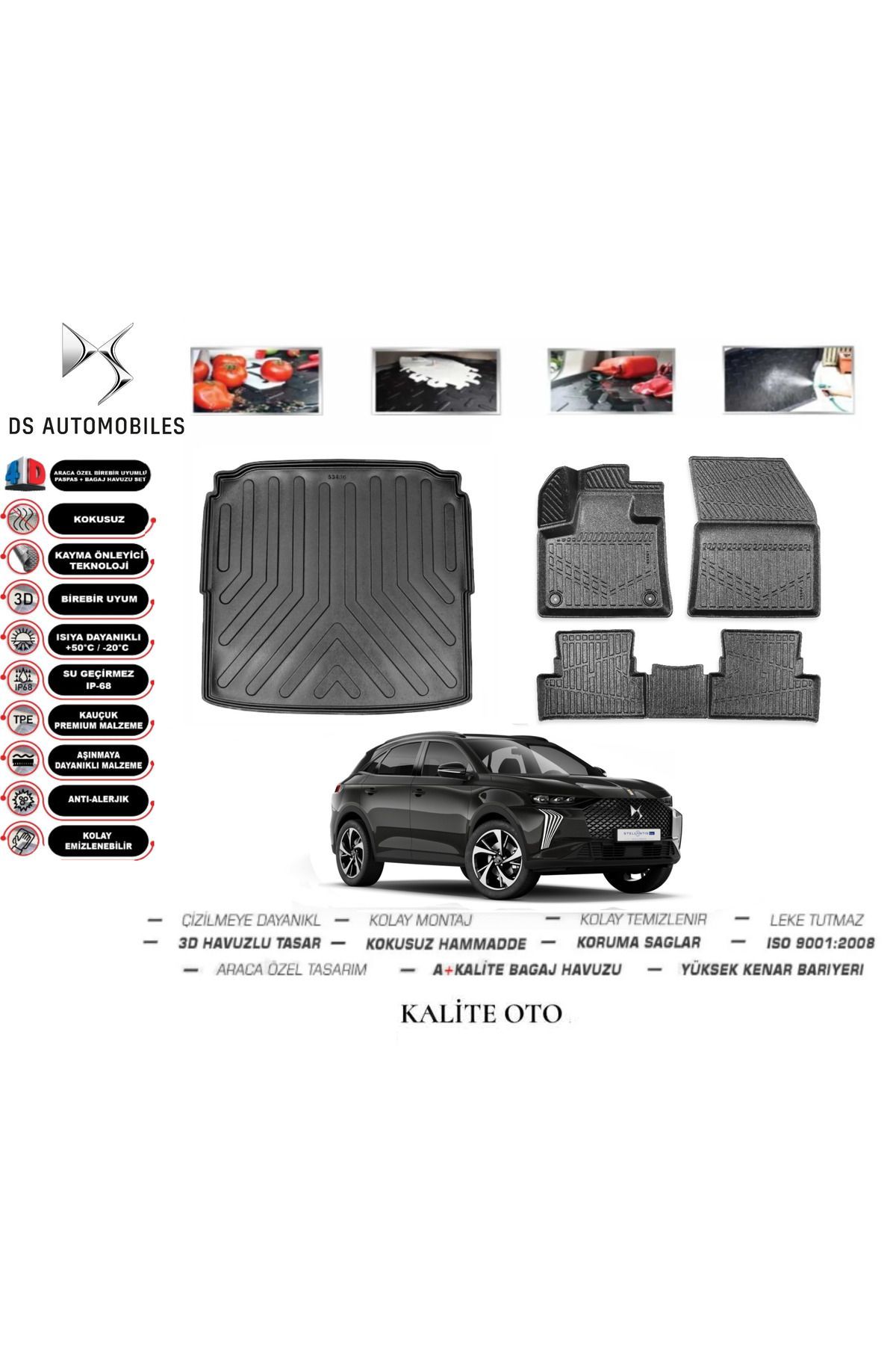 DS 7 Crossback 2021 Model Alt 3D Bagaj Havuzu+4D Havuzlu Paspas Seti