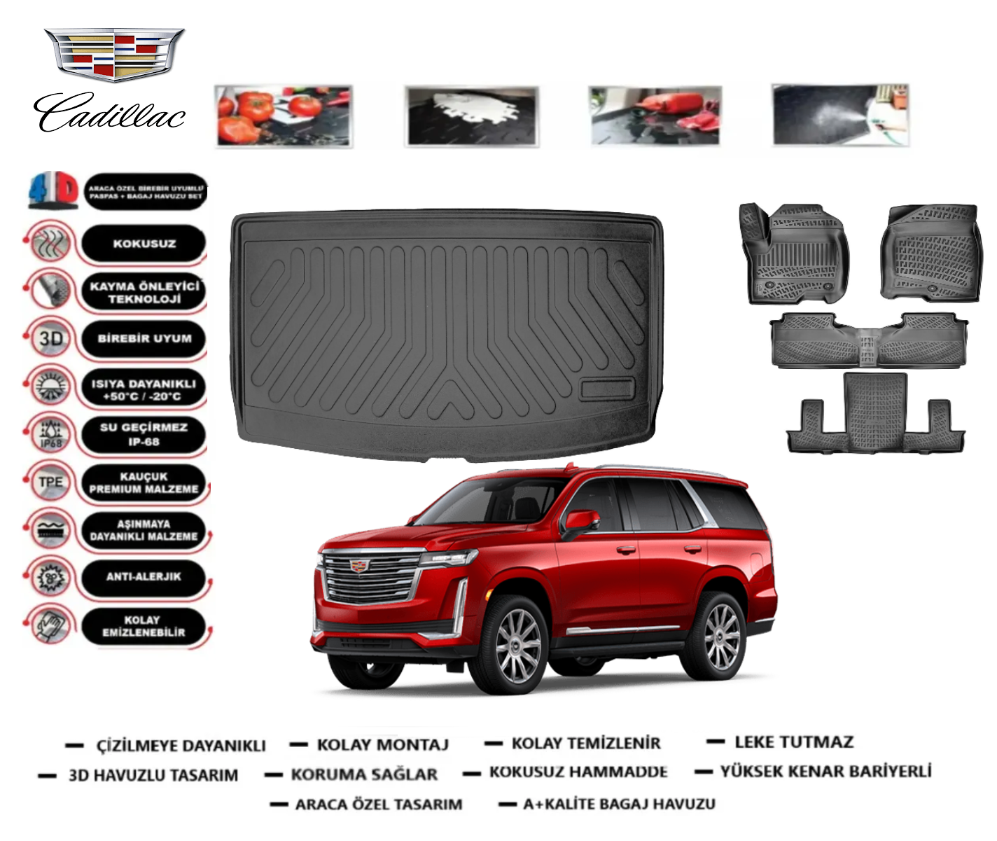 Cadillac Escalade 7-8 Koltuk 2021 Sonrası Bagaj Havuzu+3D Havuzlu Paspas Takımı