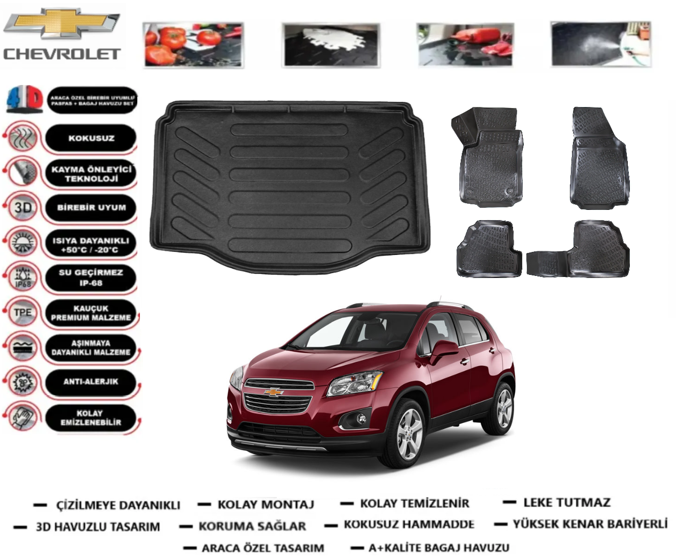 Chevrolet Trax 2012-2020 Bagaj Havuzu+3D Araca Özel Paspas Takımı