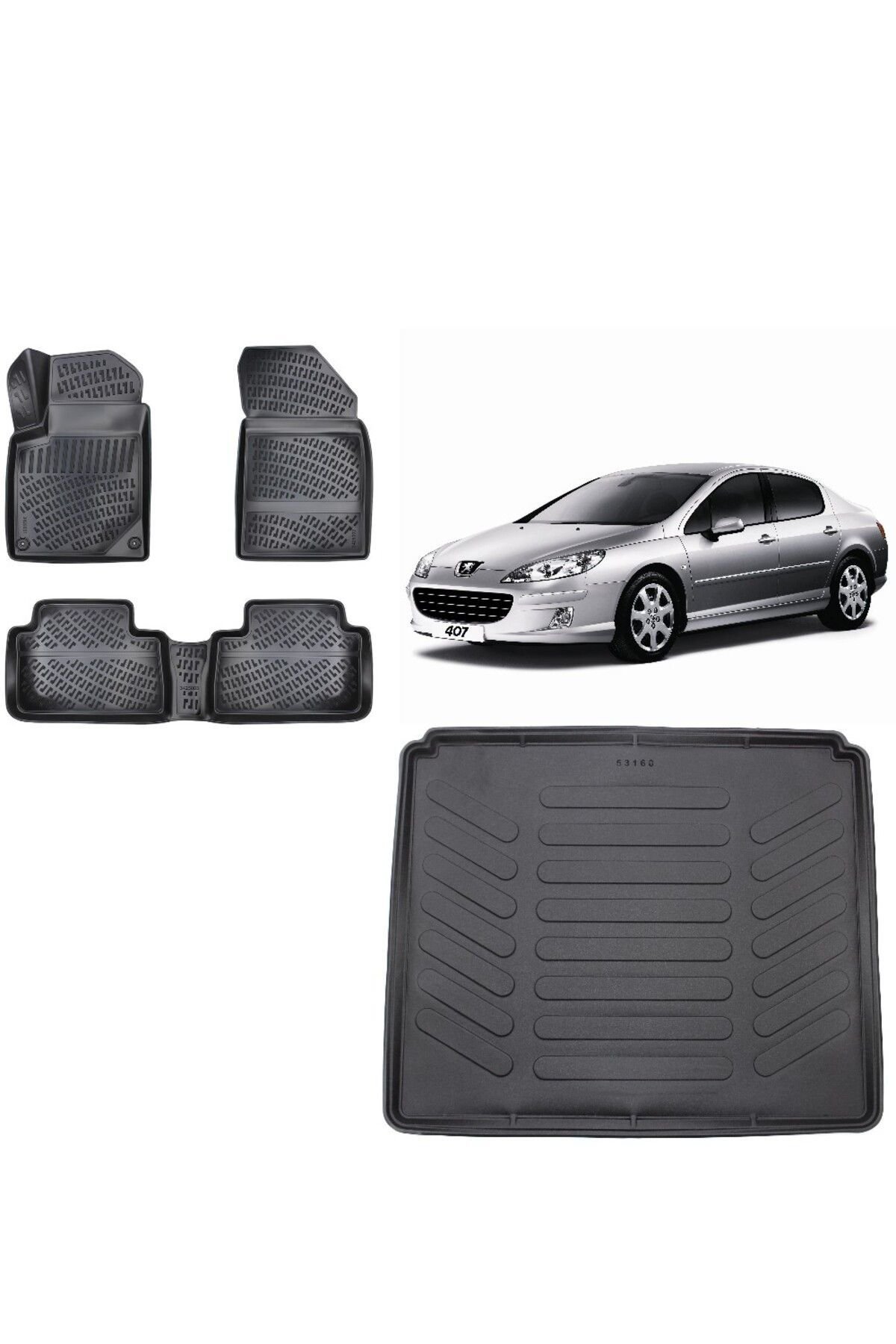 Peugeot 407 Sedan 2010 Model 3D Bagaj Havuzu+3D Havuzlu Araca Özel Paspas Takımı