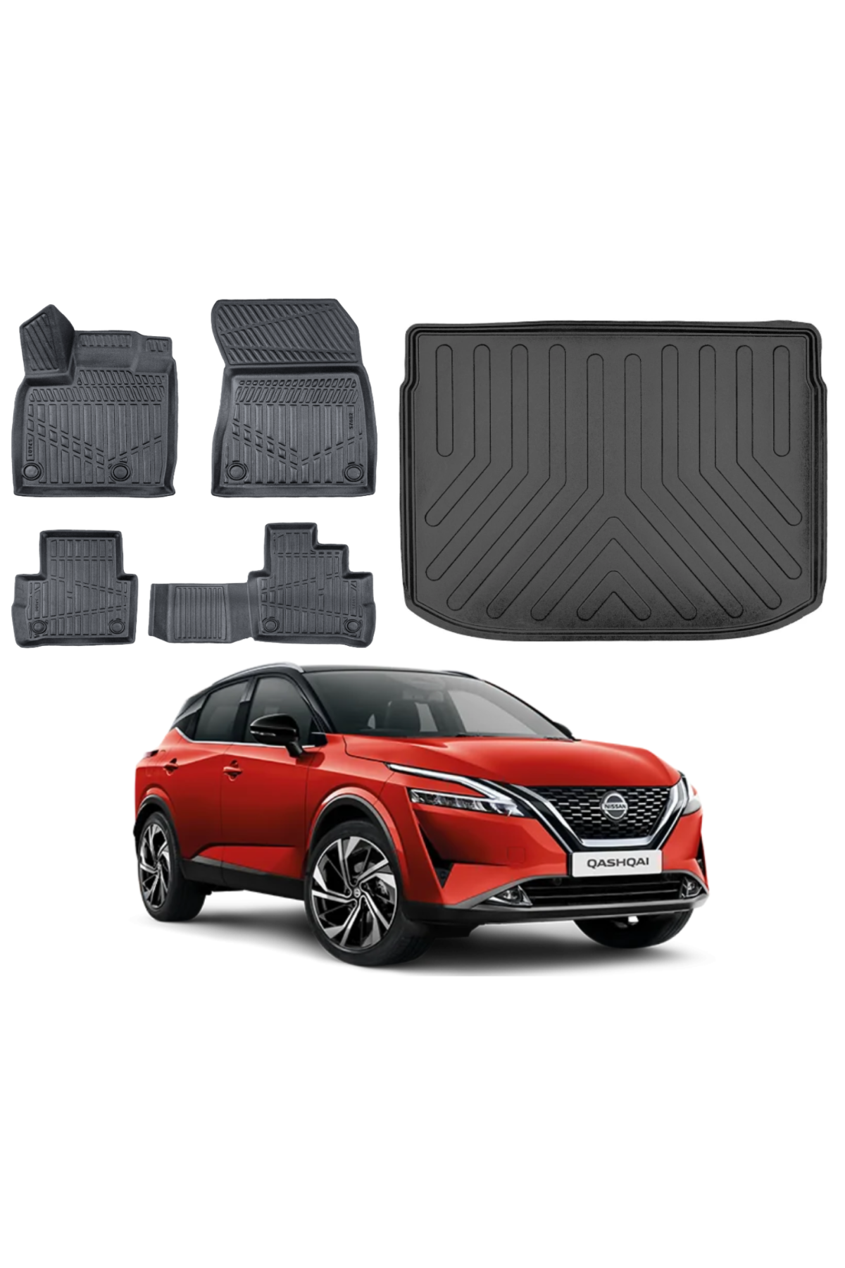 Nissan Qashqai 2021 Sonrası 3D Üst Bagaj Havuzu+3D Araca Özel Paspas Takımı