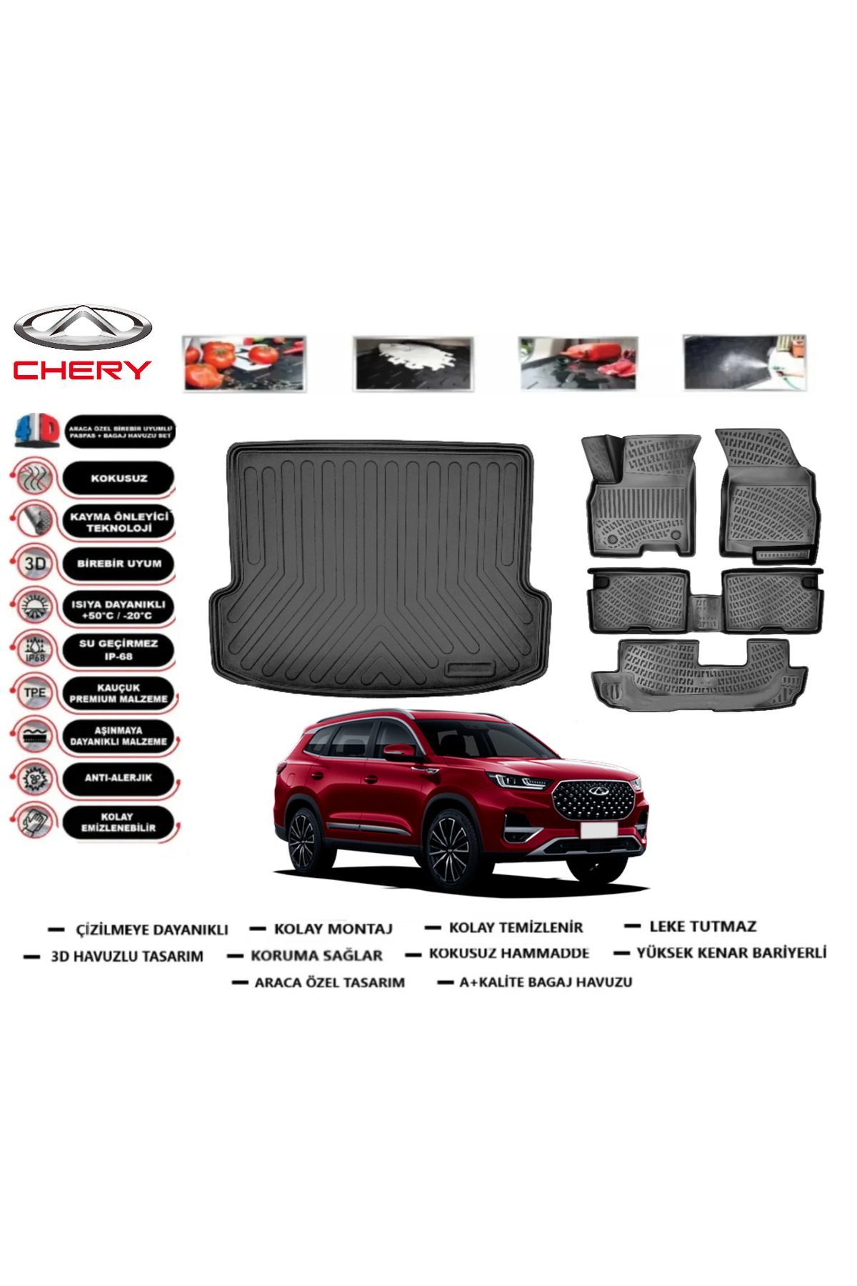 Chery Tiggo 8 Pro 7 Koltuk (Tek Parça) 2021 Model Bagaj Havuzu Araca Özel Paspas Takımı Prrox