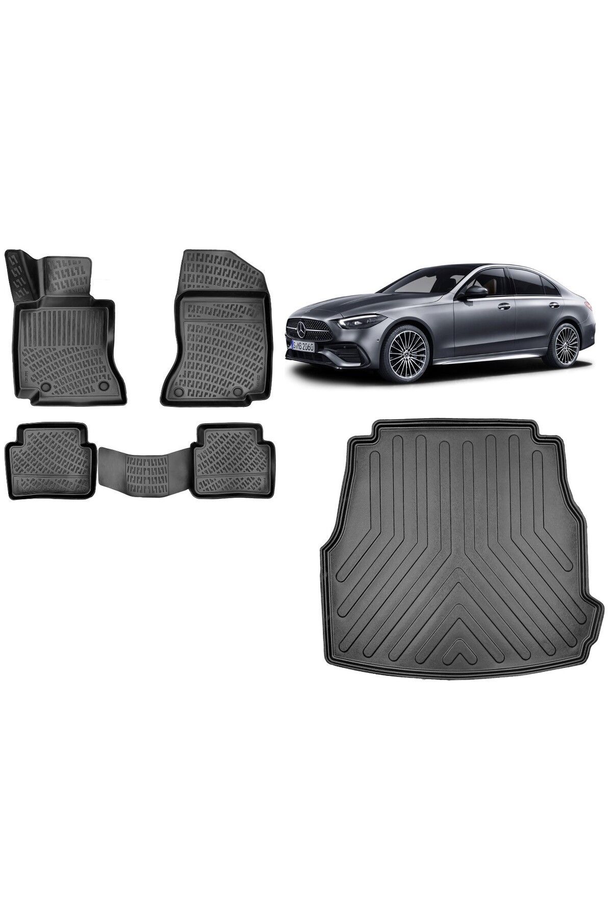 Mercedes C Serisi W206 2023 Model 3D Bagaj Havuzu+3D Havuzlu Araca Özel Paspas Takımı