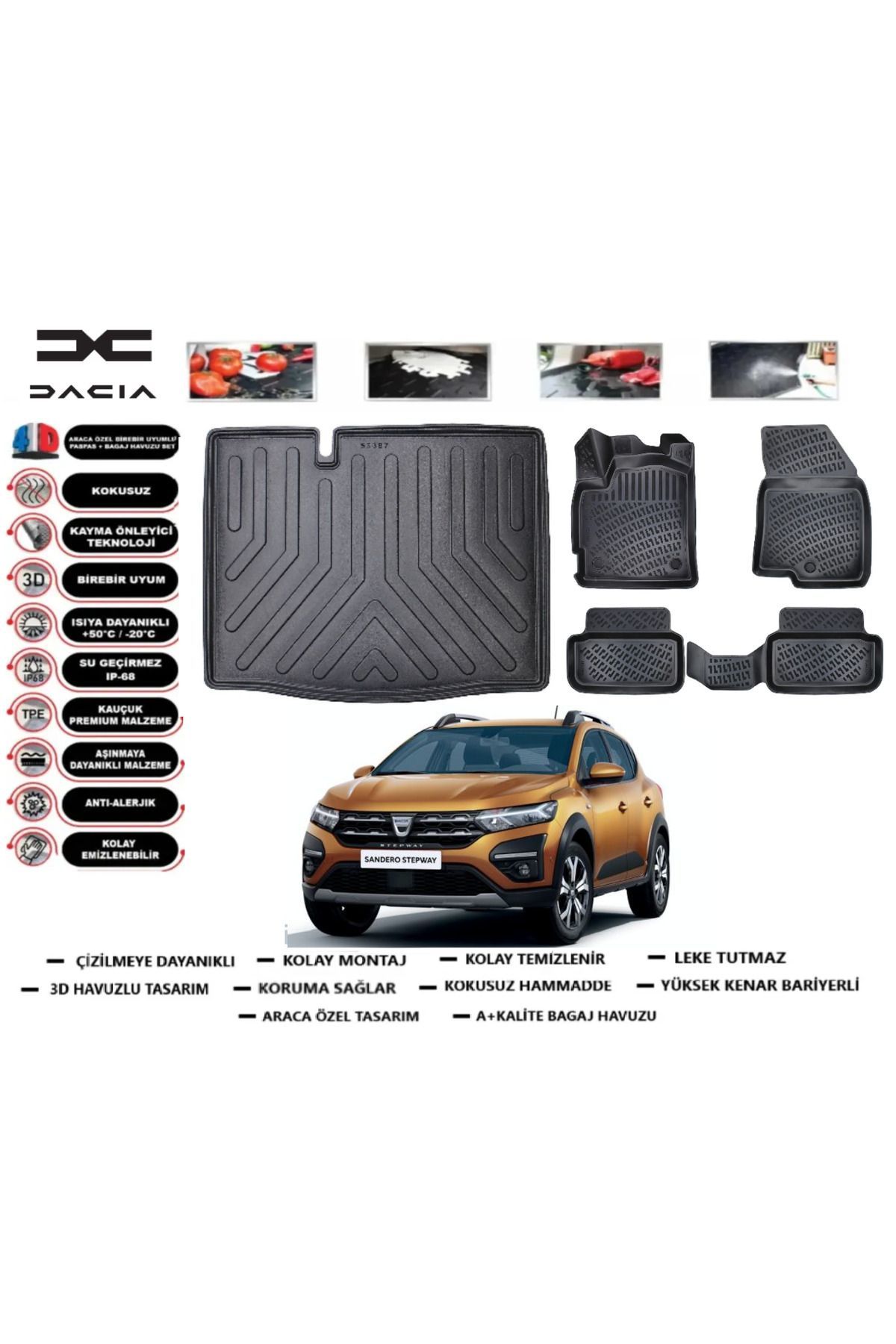 Dacia Sandero 2021 Model Bagaj Havuzu Araca Özel Paspas Takımı Prrox