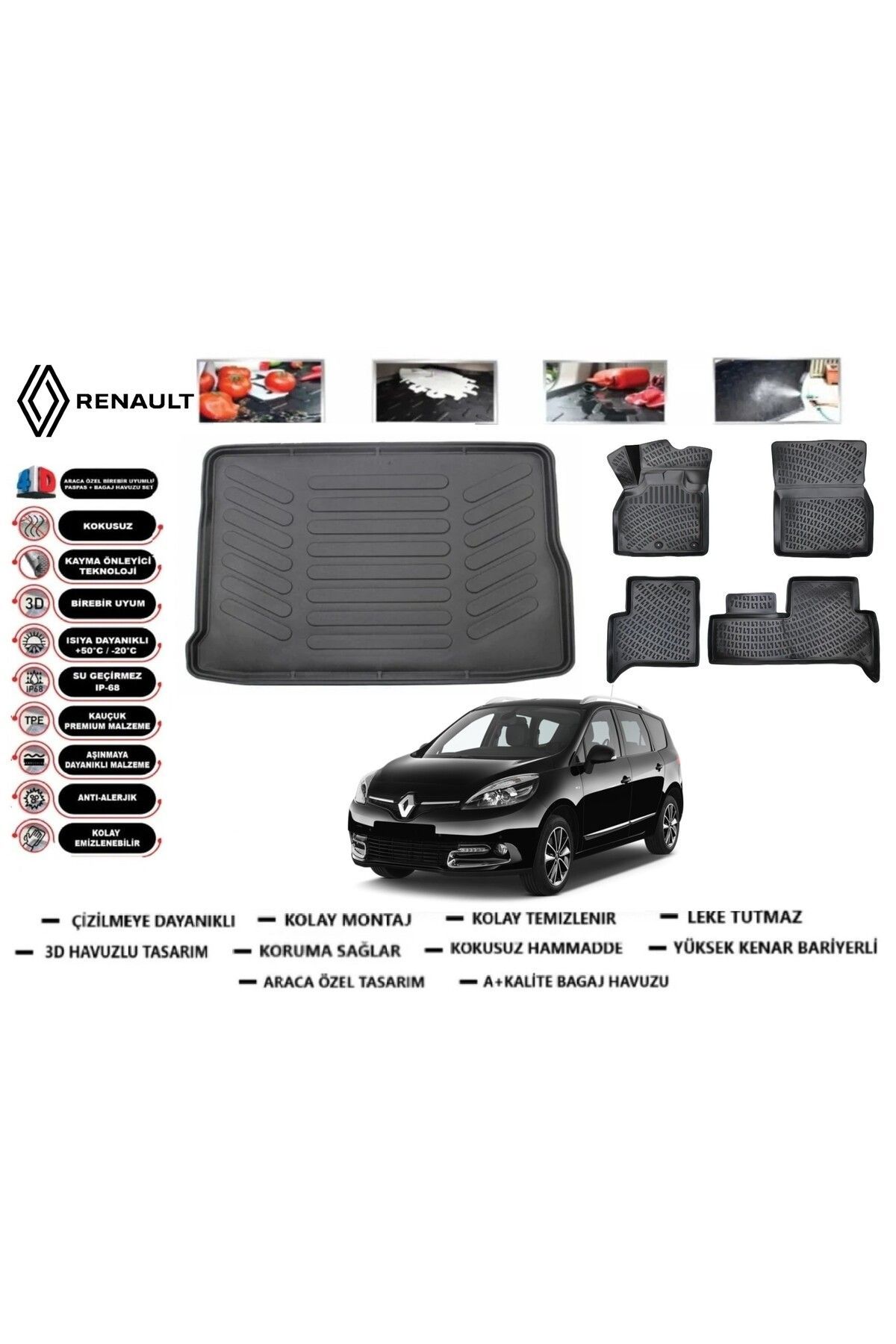 Renault Grand Scenic 3 2013 Model Bagaj Havuzu Araca Özel Paspas Takımı Prrox