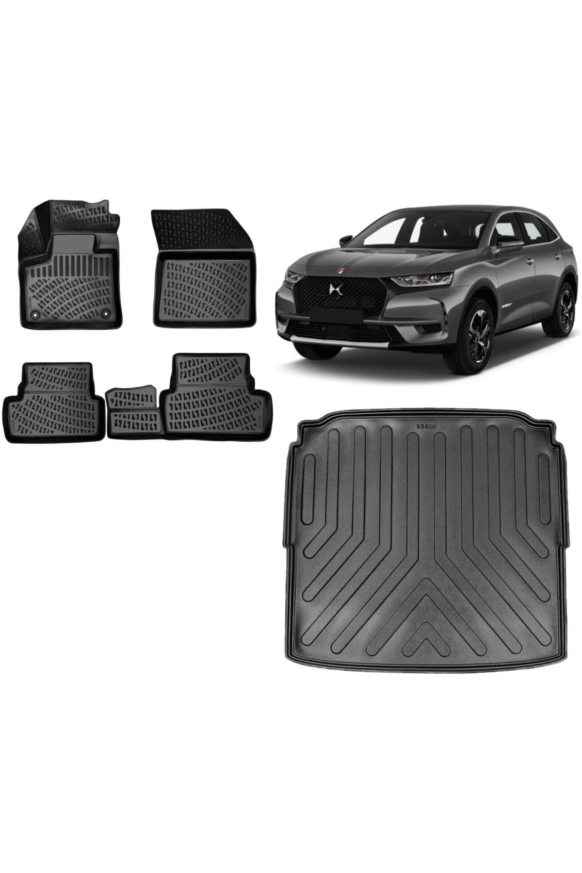 DS 7 Crossback 2021 Model Alt 3D Bagaj Havuzu+3D Havuzlu Araca Özel Paspas Takımı