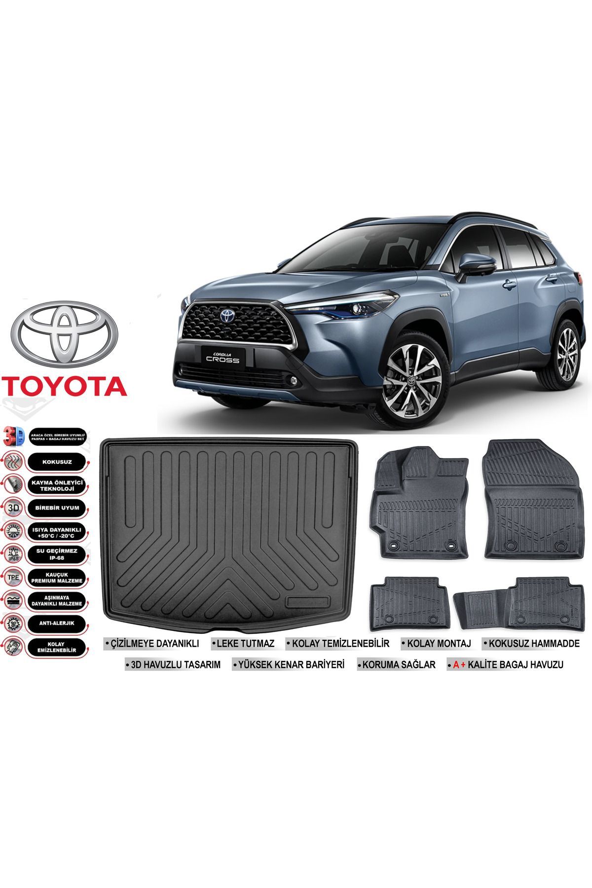 Toyota Corolla Cross 2025 Uyumlu Model Bagaj Havuzu Araca Özel Siyah Havuzlu Paspas Takımı Sett