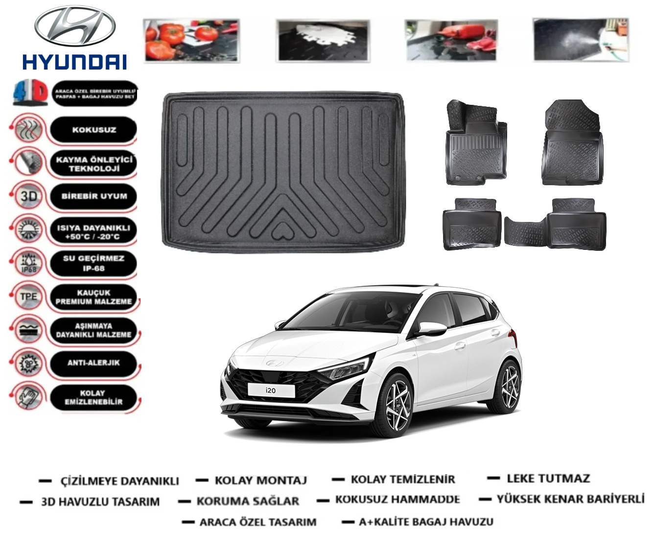 Hyundai İ20 2020 Sonrası Elite Plus 3D Alt Bagaj Havuzu+3D Araca Özel Paspas Takımı