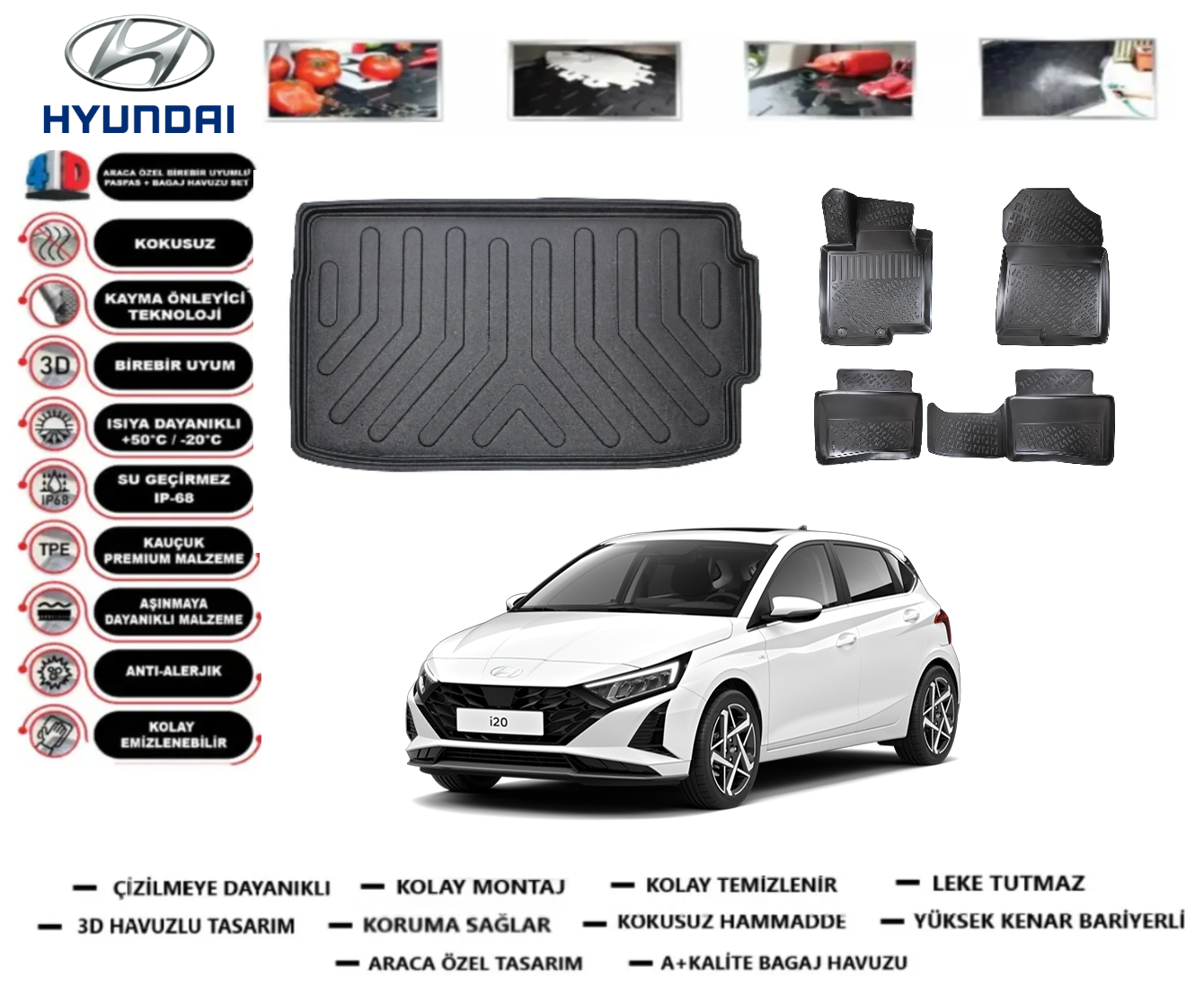 Hyundai İ20 2020 Sonrası Elite Plus 3D Üst Bagaj Havuzu+3D Araca Özel Paspas Takımı