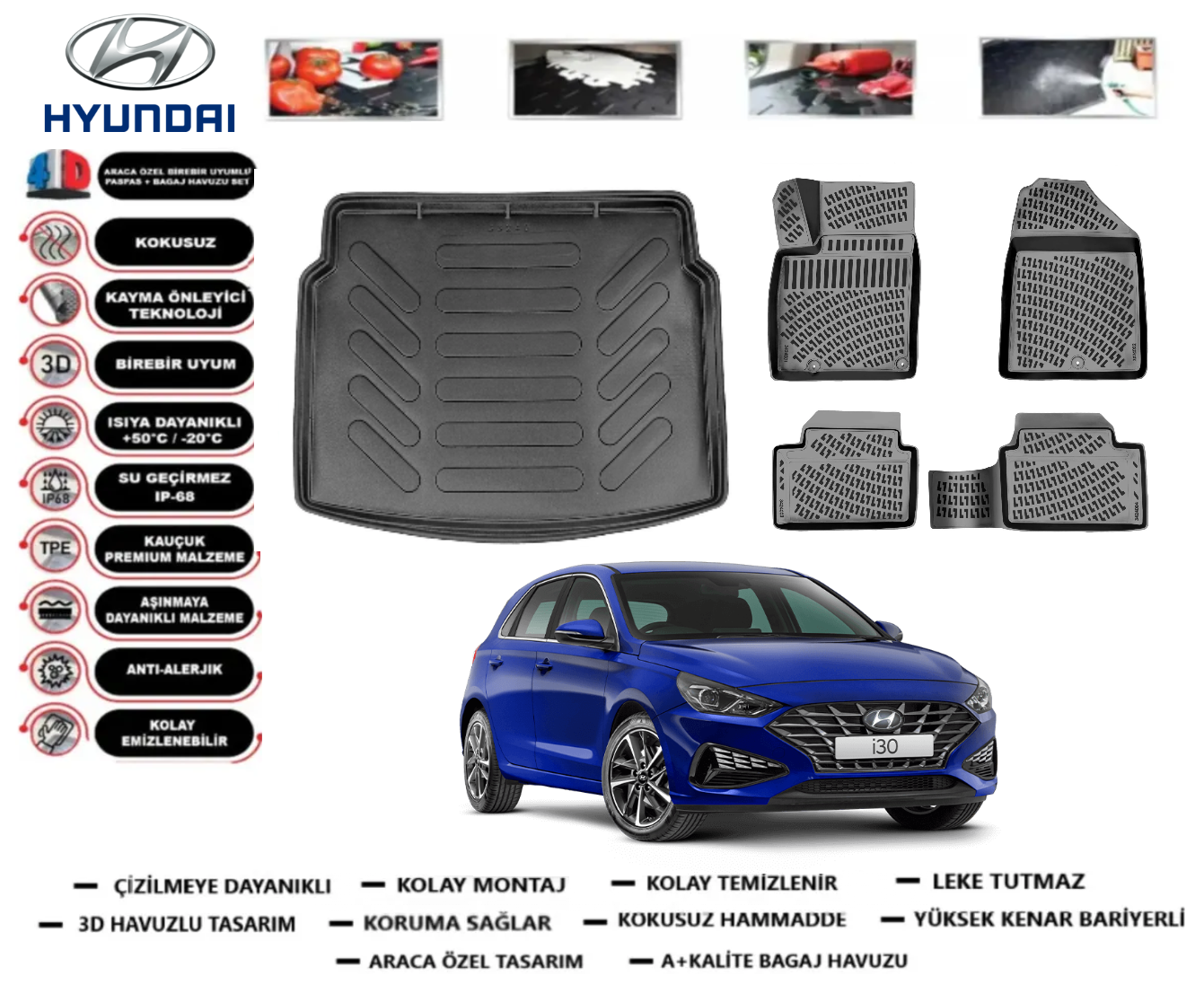Hyundai İ30 2016 Sonrası 3D Bagaj Havuzu+3D Araca Özel Paspas Takımı