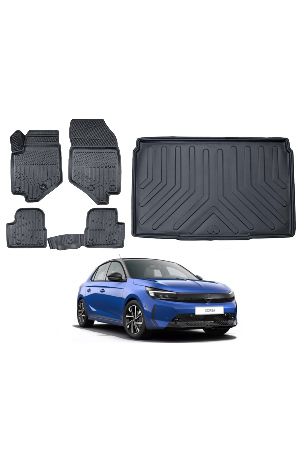Opel Corsa F 2019 Sonrası 3D Bagaj Havuzu+3D Araca Özel Paspas Takımı