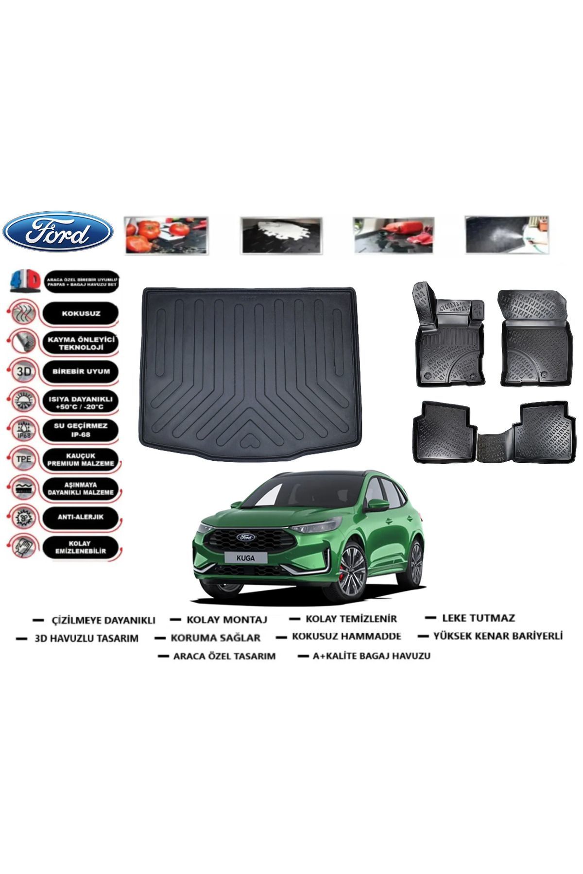 Ford Kuga 2023 Model Bagaj Havuzu Araca Özel Paspas Takımı Prrox