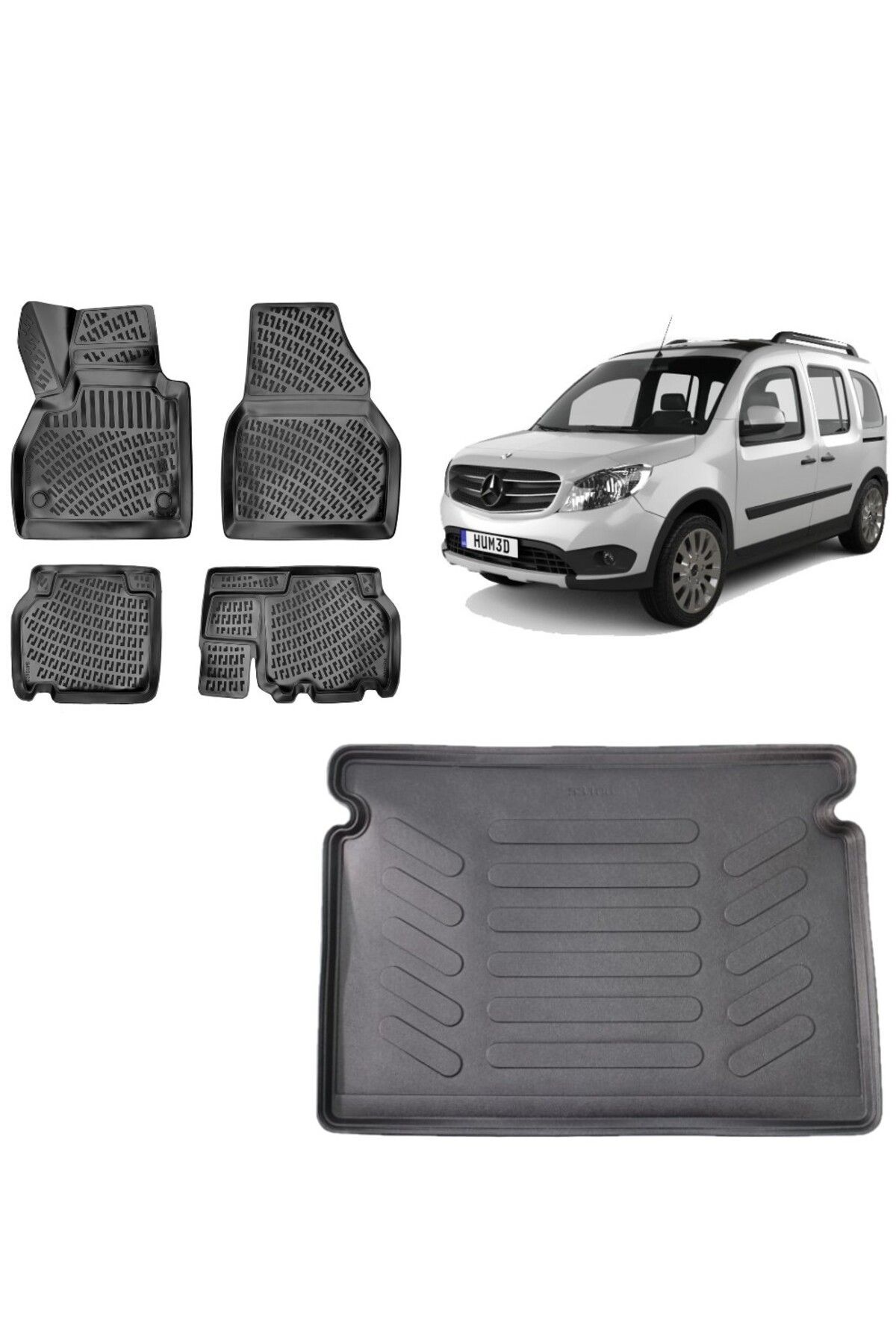 Mercedes Citan 2013 Model 3D Bagaj Havuzu+3D Havuzlu Araca Özel Paspas Takımı