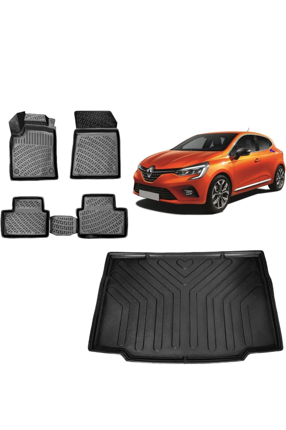 Renault Clio 5 2022 Model 3D Bagaj Havuzu+3D Havuzlu Araca Özel Paspas Takımı