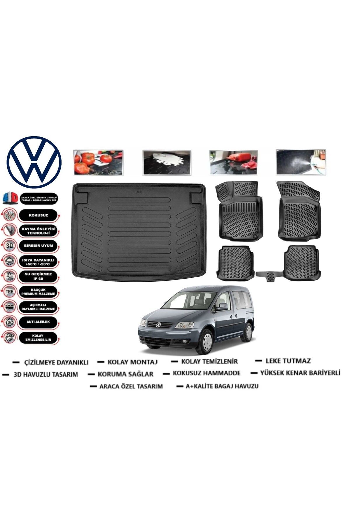 Volkswagen Caddy 2005 Model Bagaj Havuzu Araca Özel Paspas Takımı Prrox