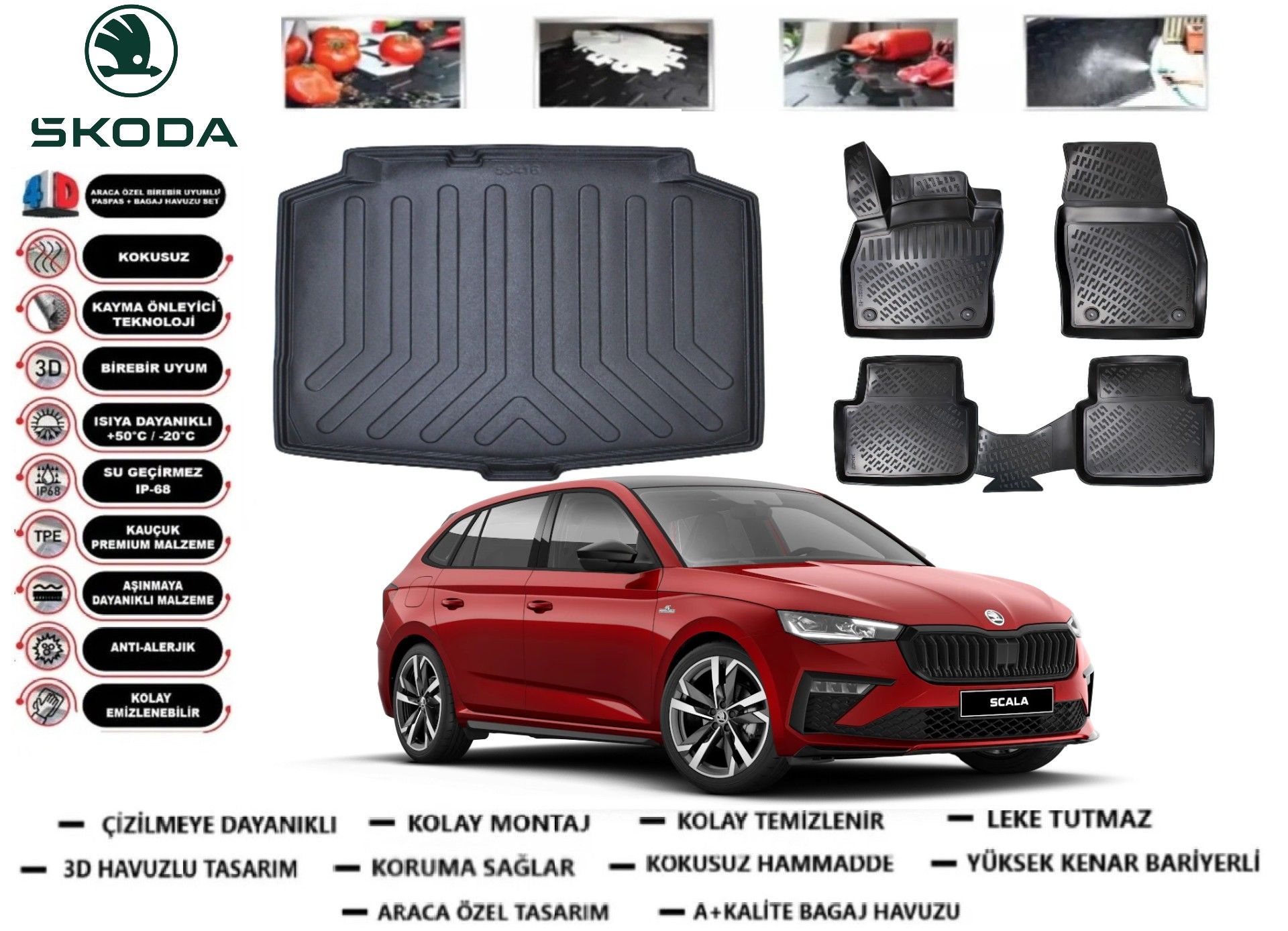 Skoda Scala 2019 Sonrası 3D Bagaj Havuzu+3D Araca Özel Paspas Takımı