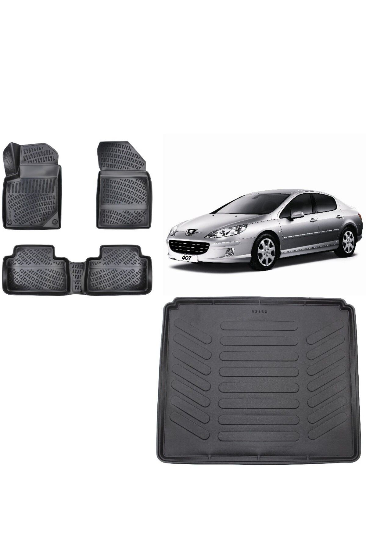 Peugeot 407 Sedan 2004 Model 3D Bagaj Havuzu+3D Havuzlu Araca Özel Paspas Takımı