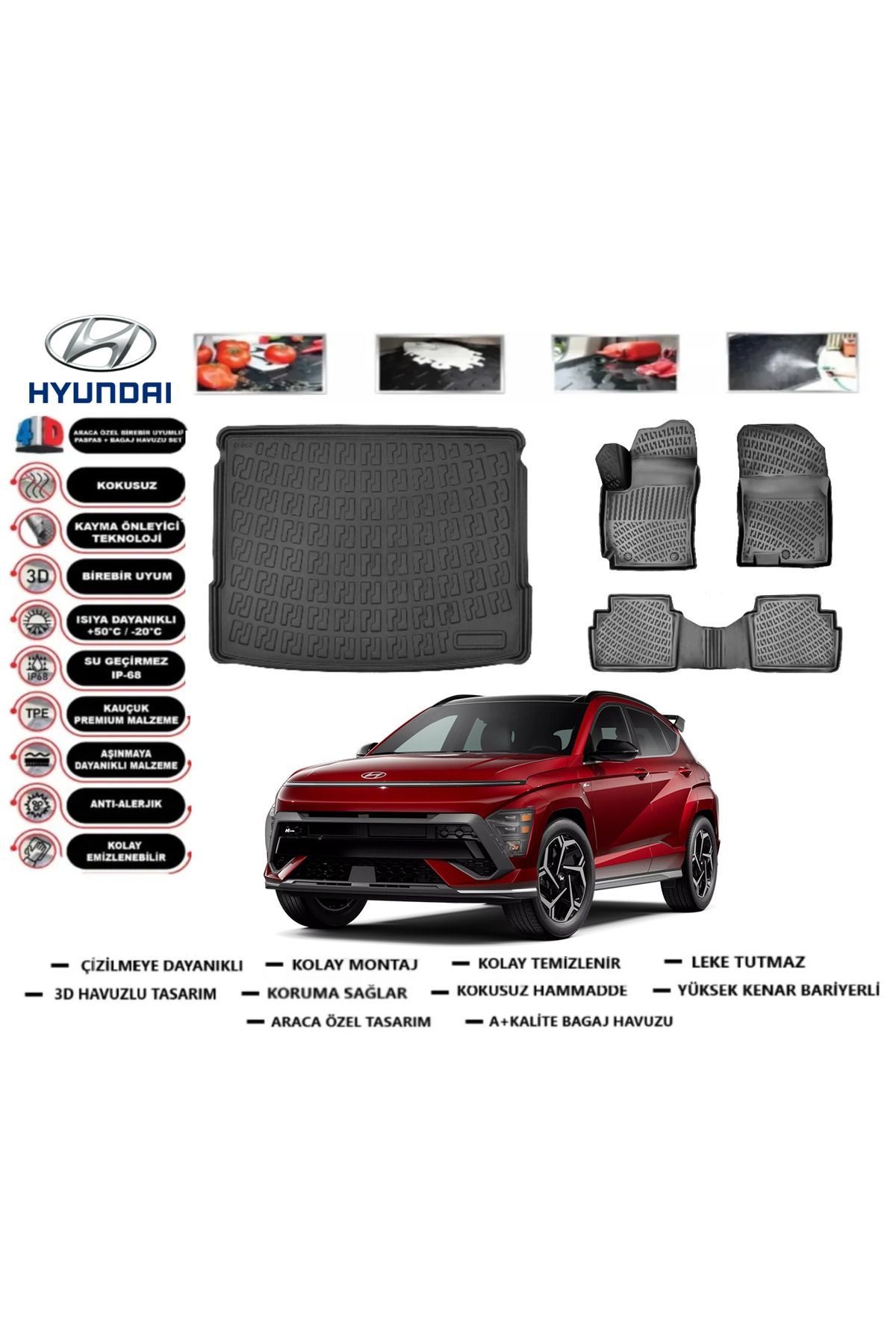 Hyundai Kona 2025 Model Üst Bagaj Havuzu Araca Özel Paspas Takımı Prrox