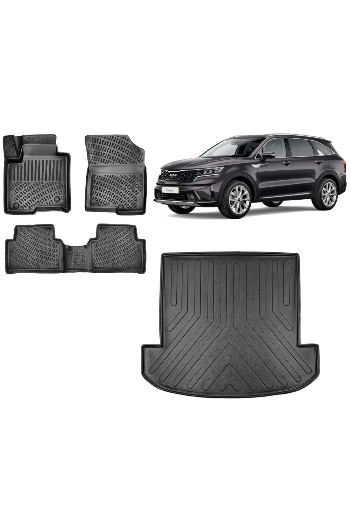 Kia Sorento 2021 (5 KOLTUK) Model 3D Bagaj Havuzu+3D Havuzlu Araca Özel Paspas Takımı