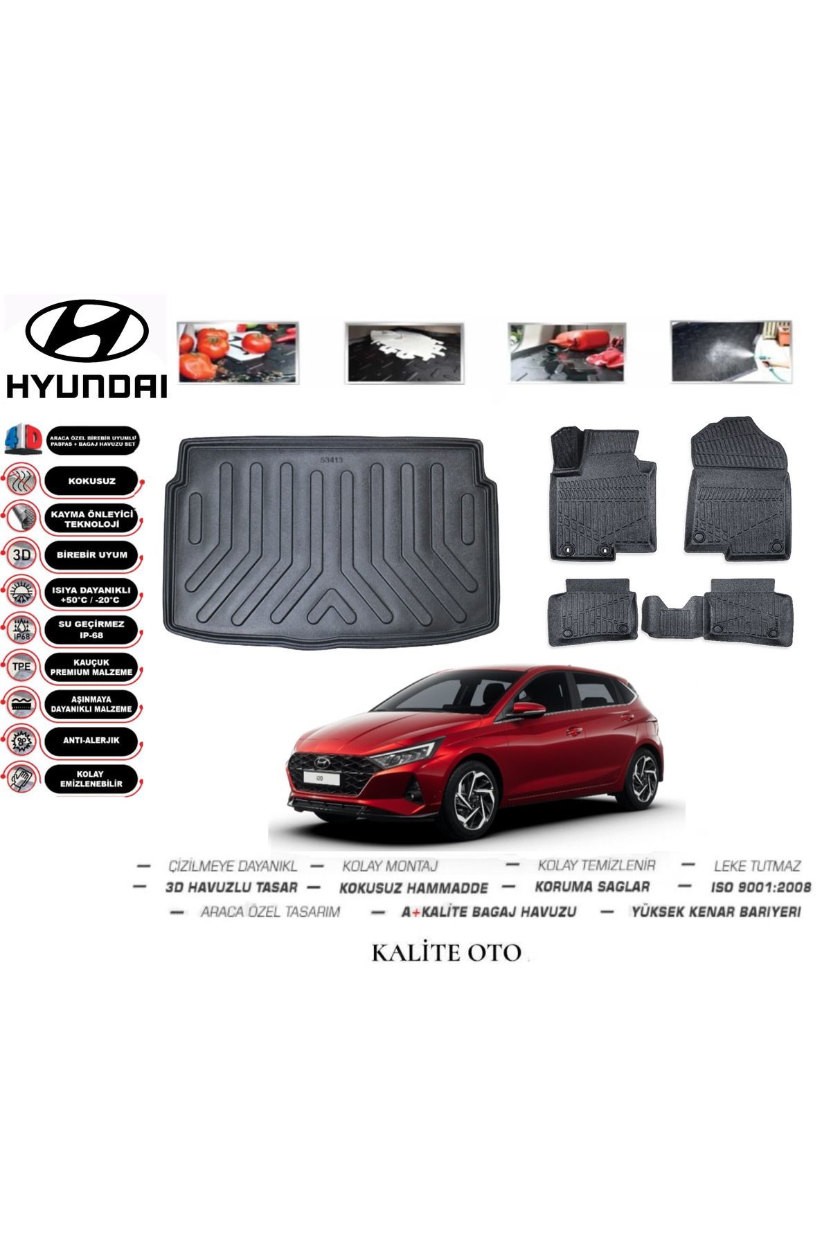 Hyundai i20 2023 Model 3D Bagaj Havuzu+4D Havuzlu Paspas Setii