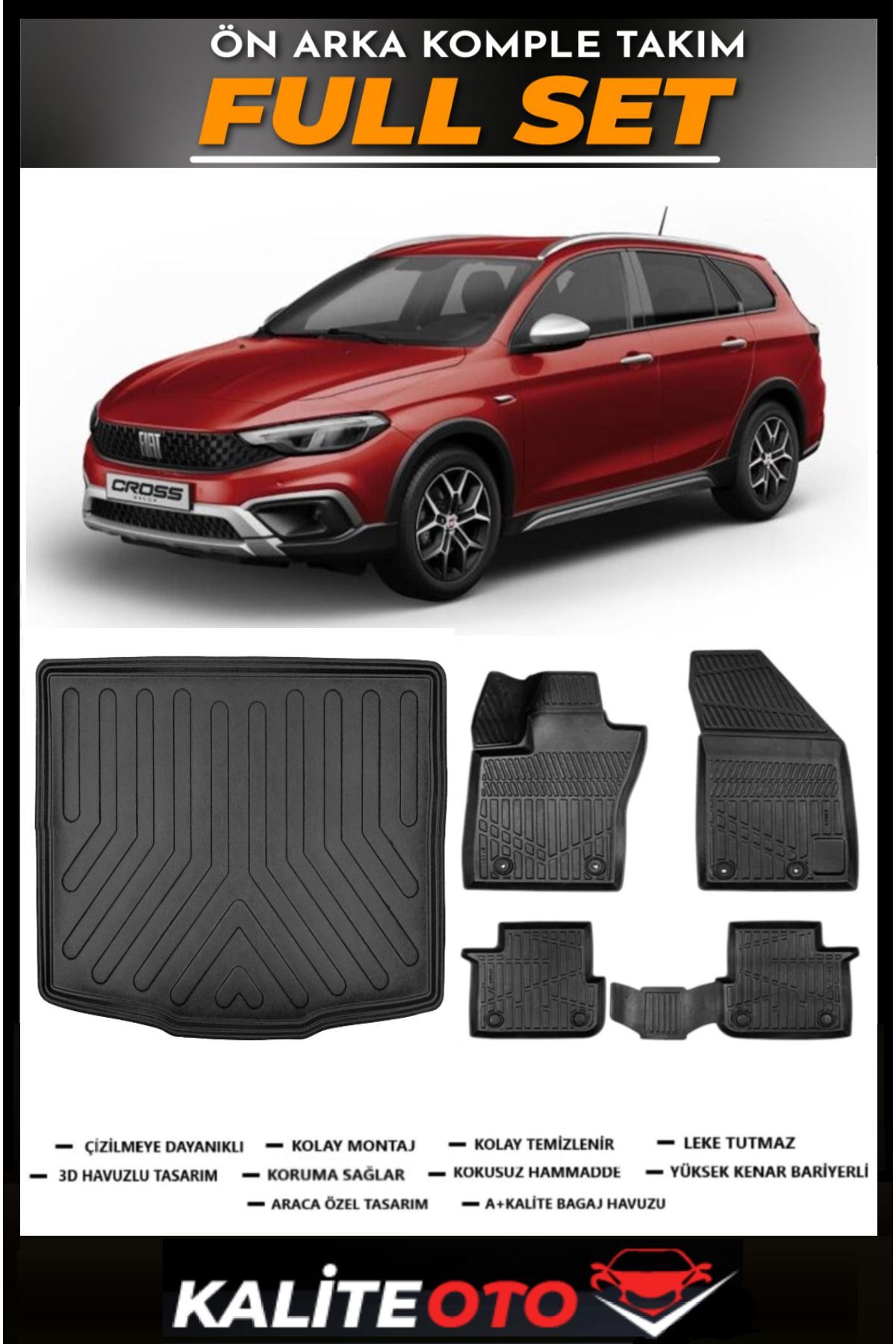 Fiat Egea Cross Uyumlu Vagon Alt Bagaj Havuzu+4.5D Havuzlu Paspas Seti 2023 Model