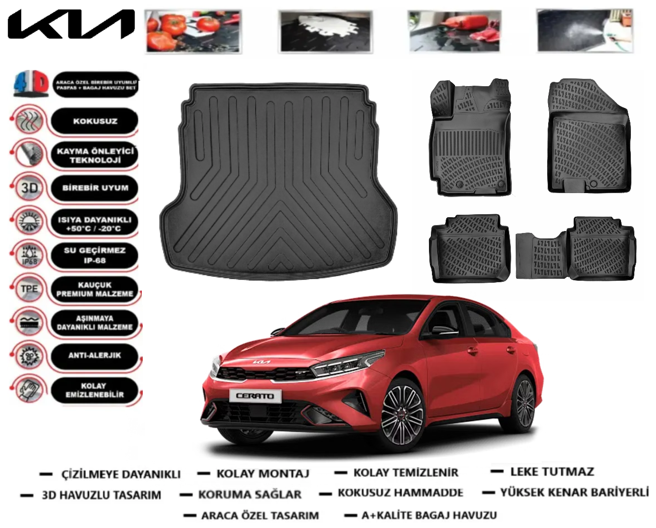 Kia Cerato 2022 Sonrası 3D Bagaj Havuzu+3D Araca Özel Paspas Takımı