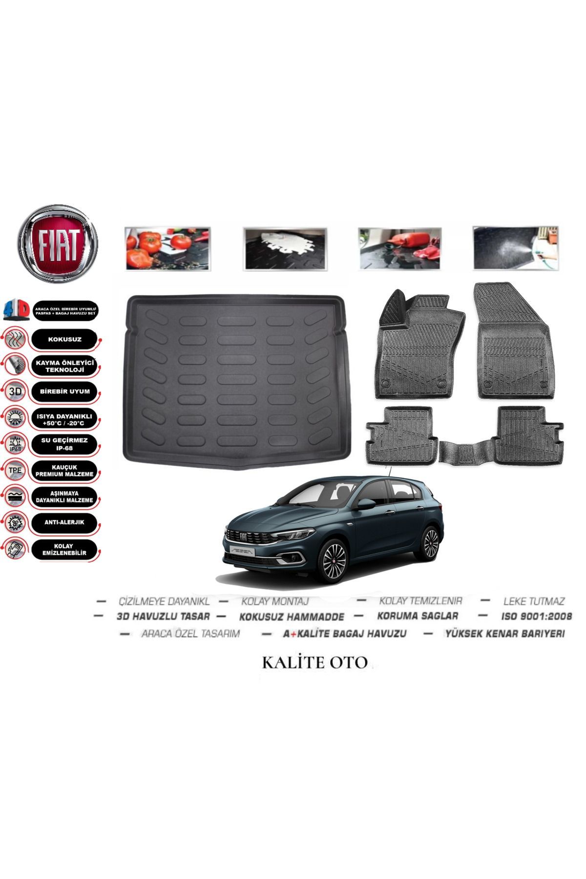 Fiat Egea Station Vagon 2020 Model 3D Bagaj Havuzu+4D Havuzlu Paspas Seti