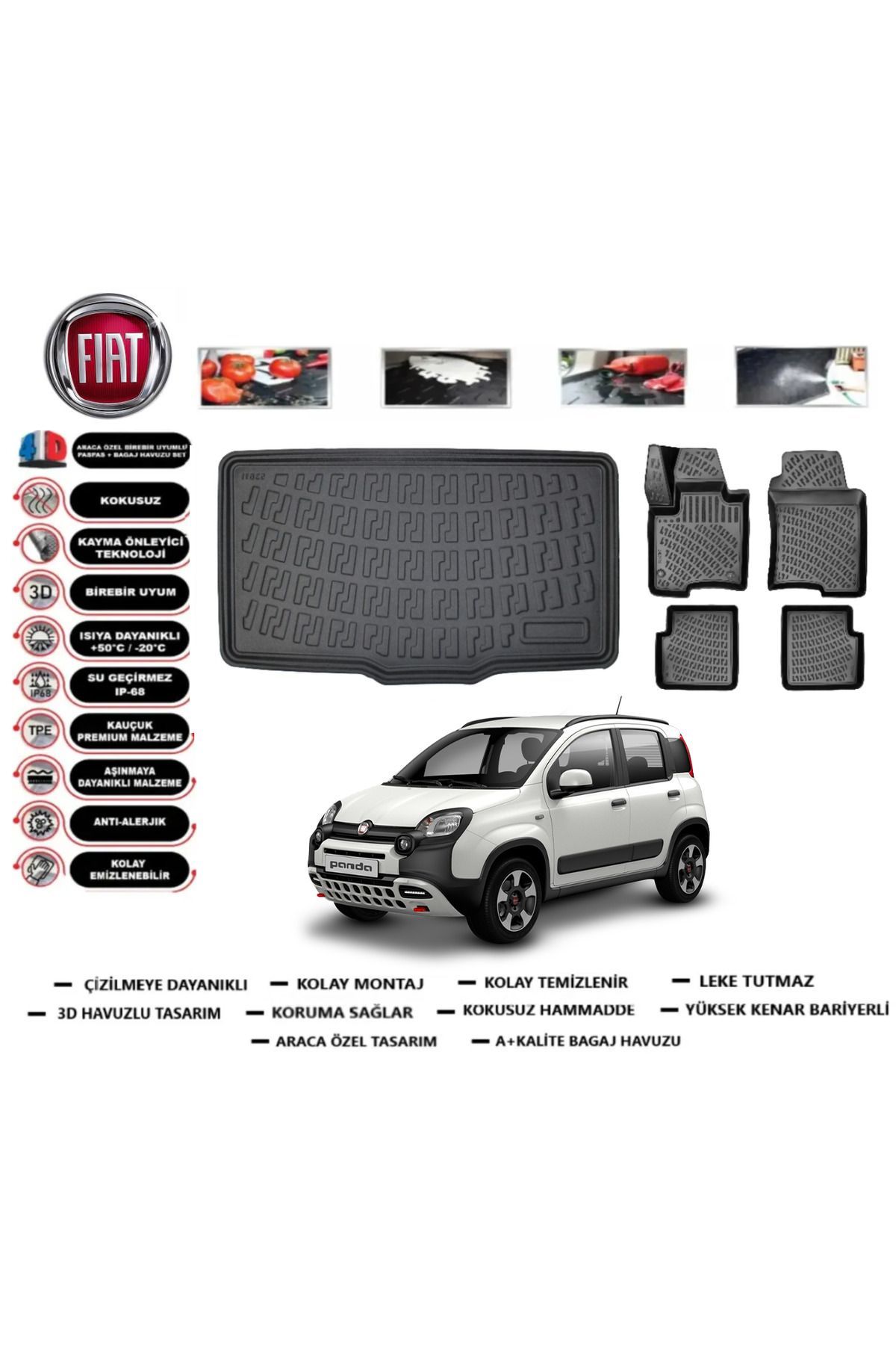 Fiat Panda Hibrit 2024 Model Bagaj Havuzu Araca Özel Paspas Takımı Prrox