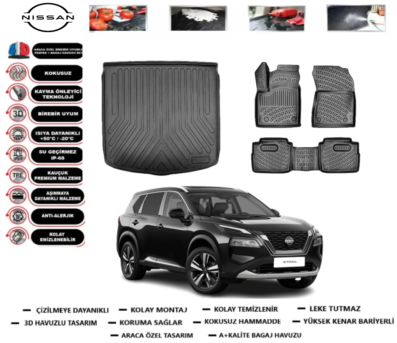 Nissan X-trail 2021 Sonrası 3D Bagaj Havuzu+3D Araca Özel Paspas Takımı